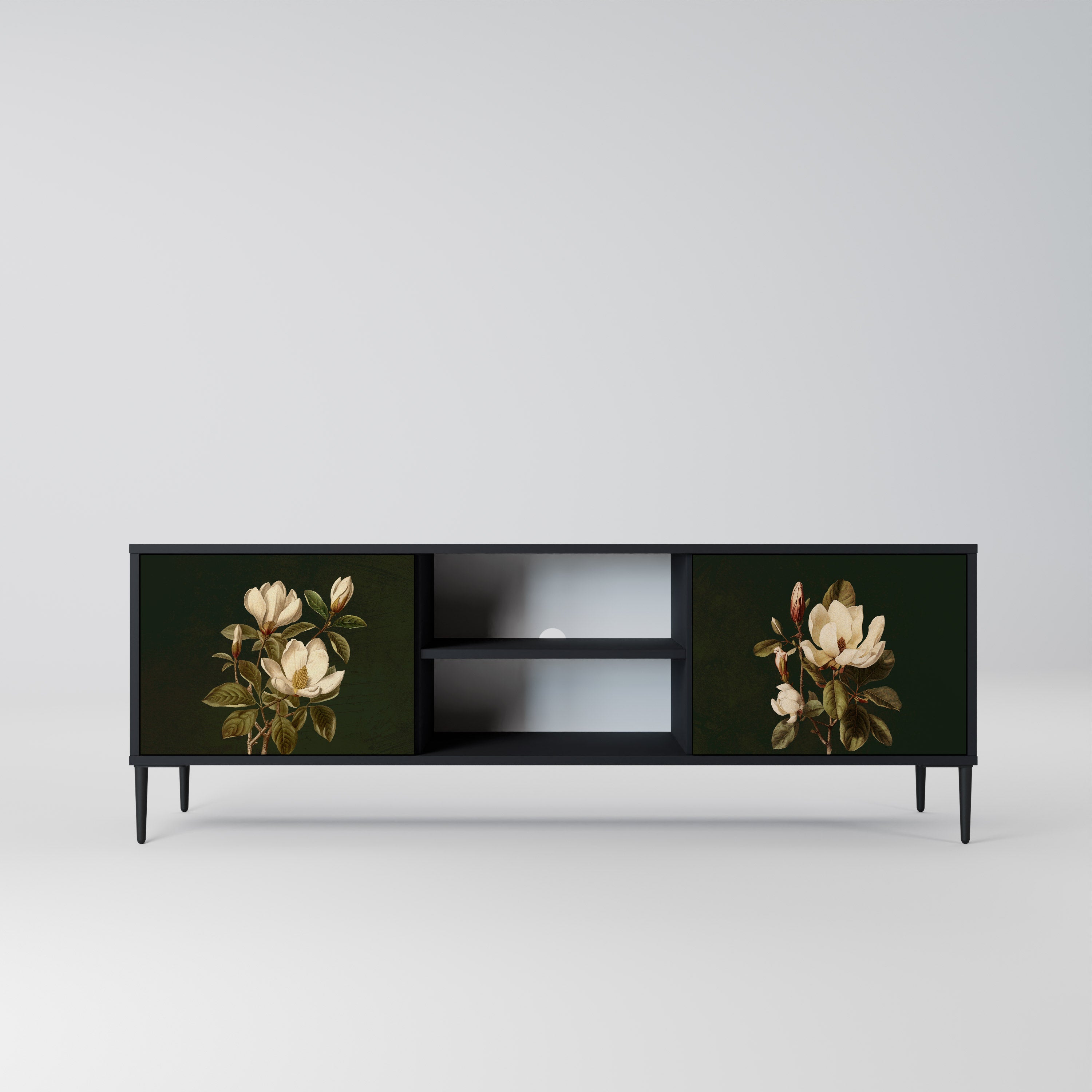 Βάση τηλεόρασης FLORAL NOIR με 2 πόρτες σε μαύρο φινίρισμα