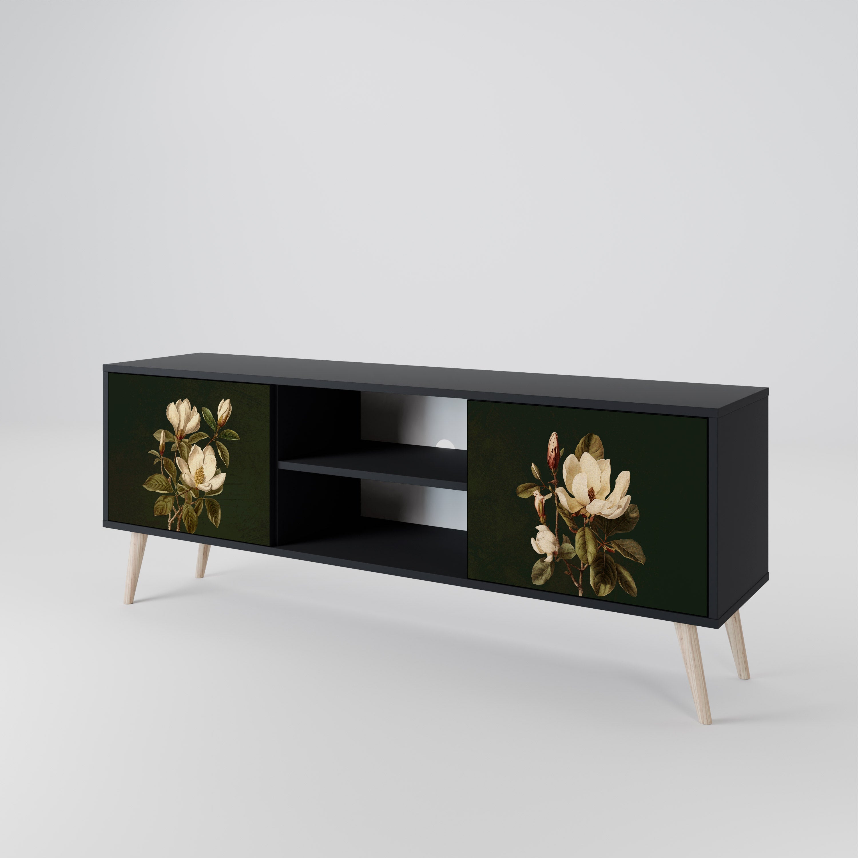 Βάση τηλεόρασης FLORAL NOIR με 2 πόρτες σε μαύρο φινίρισμα