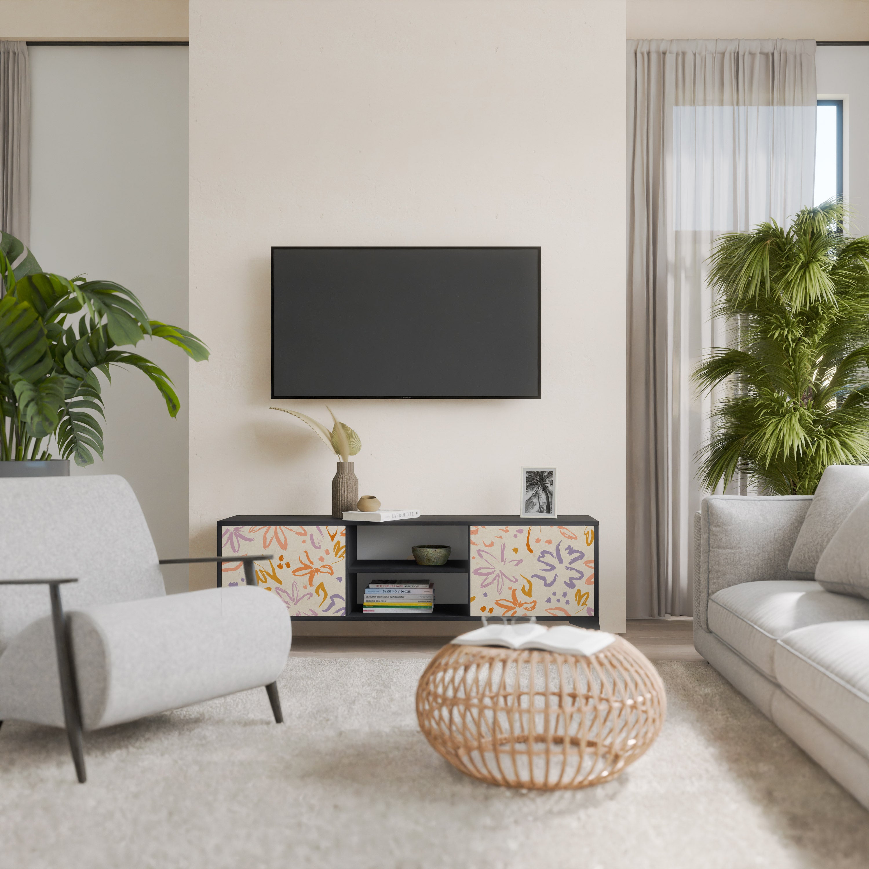 Βάση τηλεόρασης SPRING WHIMSY με 2 πόρτες σε μαύρο φινίρισμα