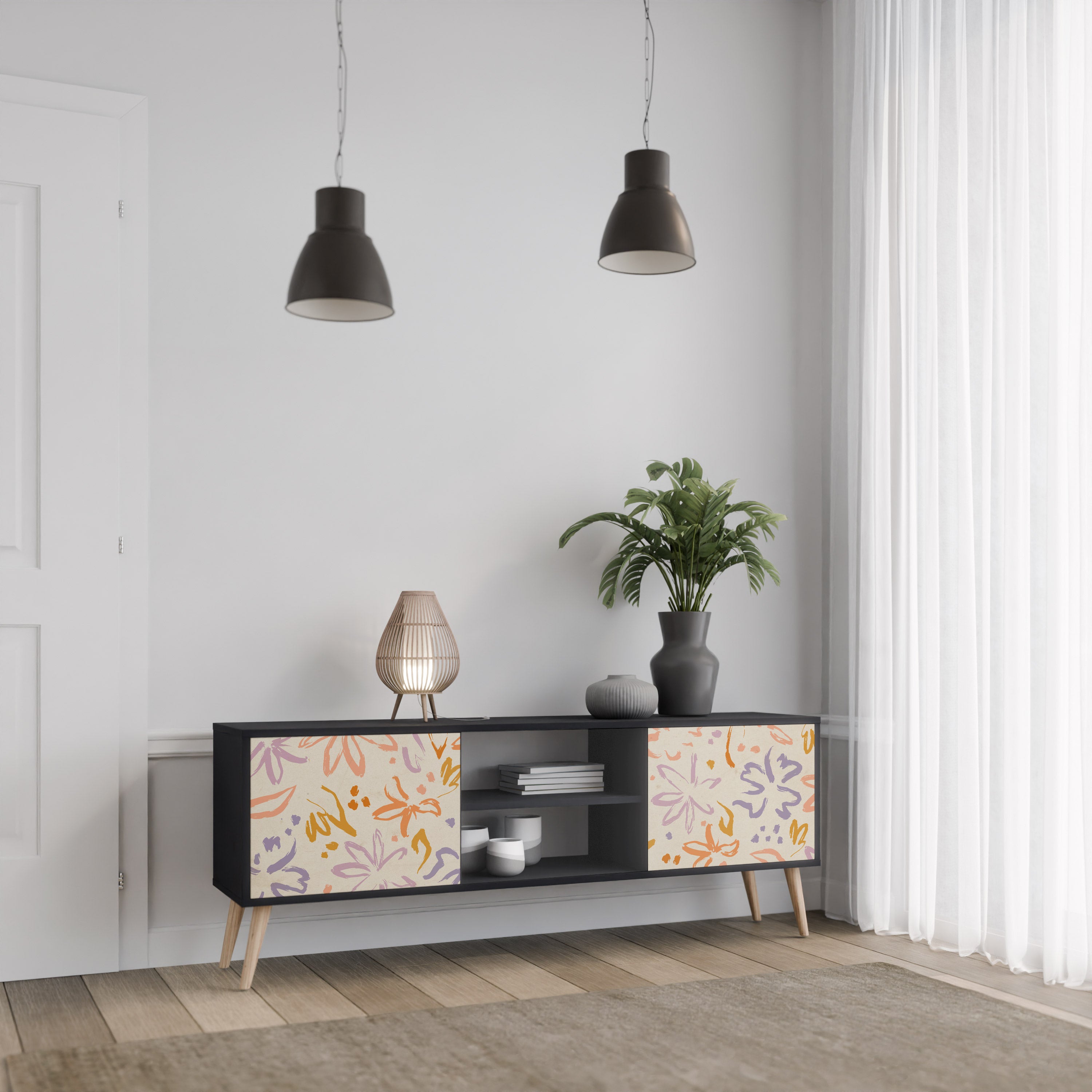 Βάση τηλεόρασης SPRING WHIMSY με 2 πόρτες σε μαύρο φινίρισμα