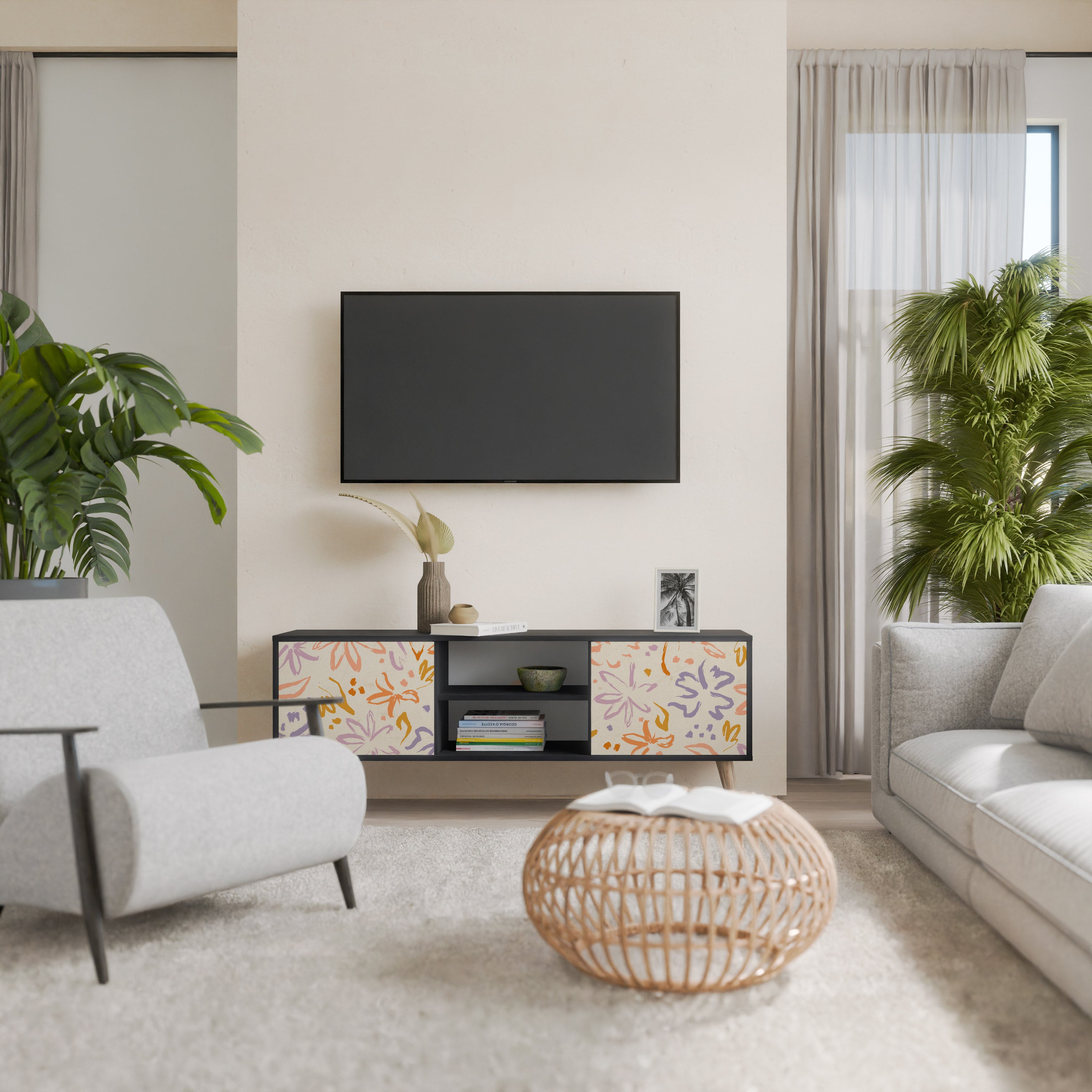 Βάση τηλεόρασης SPRING WHIMSY με 2 πόρτες σε μαύρο φινίρισμα