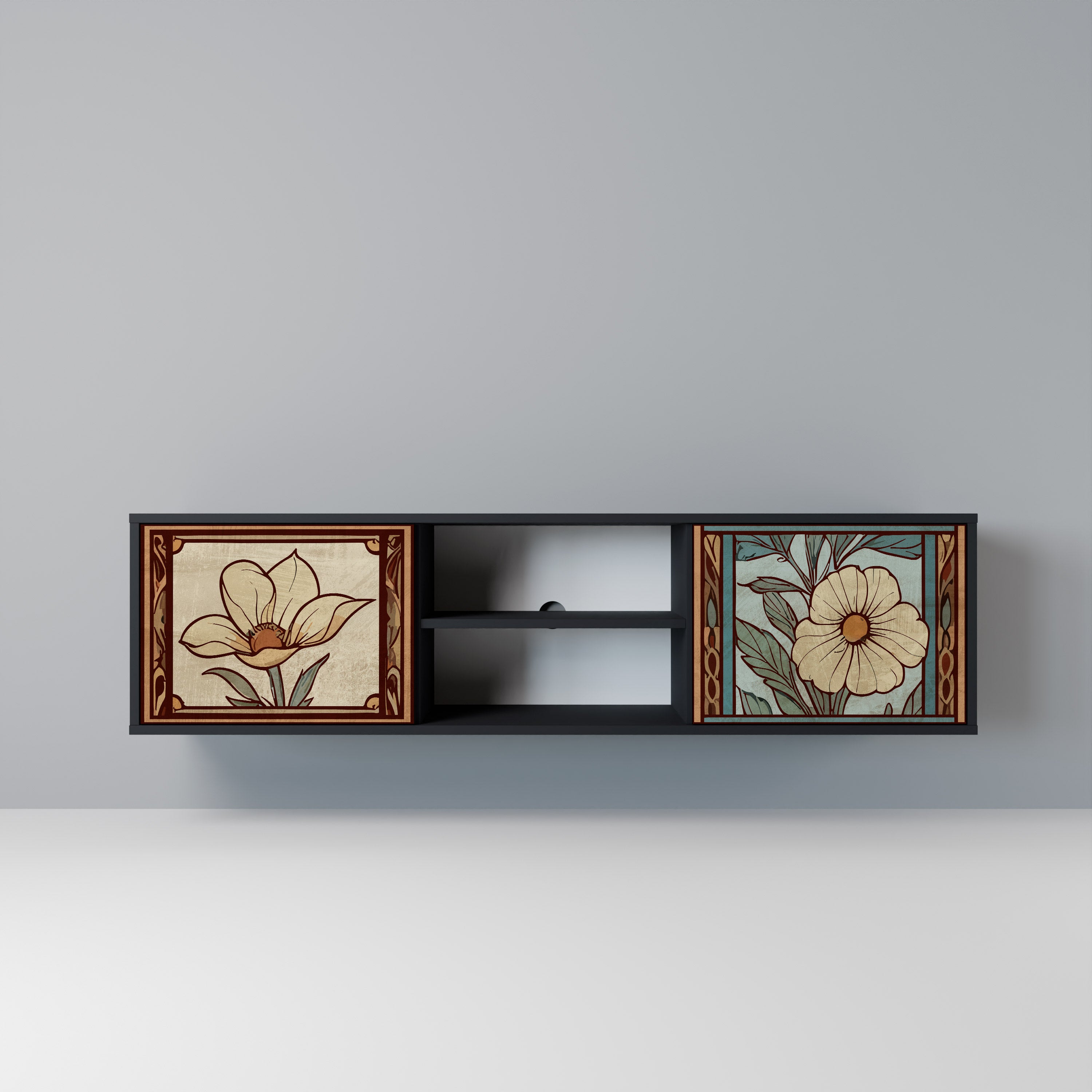 Βάση τηλεόρασης TIMELESS FLORA 2 πορτών σε μαύρο φινίρισμα