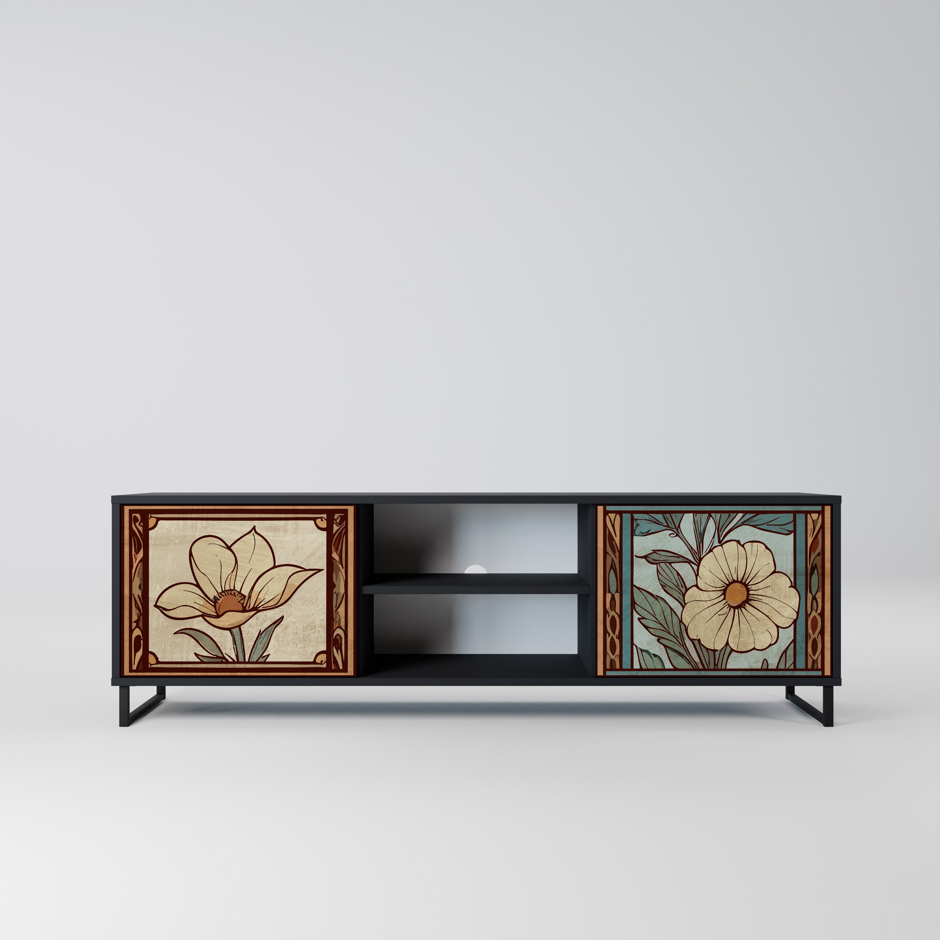 Βάση τηλεόρασης TIMELESS FLORA 2 πορτών σε μαύρο φινίρισμα