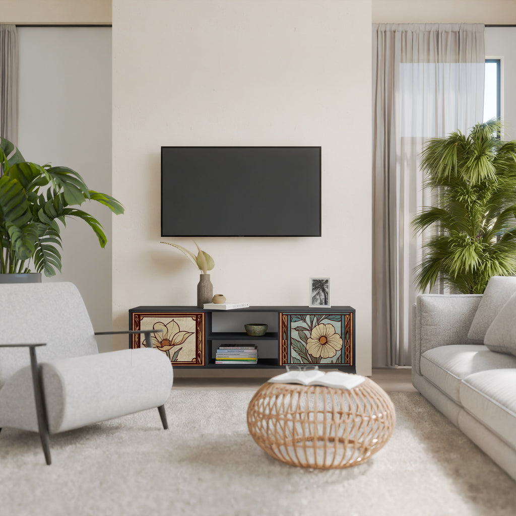 Βάση τηλεόρασης TIMELESS FLORA 2 πορτών σε μαύρο φινίρισμα