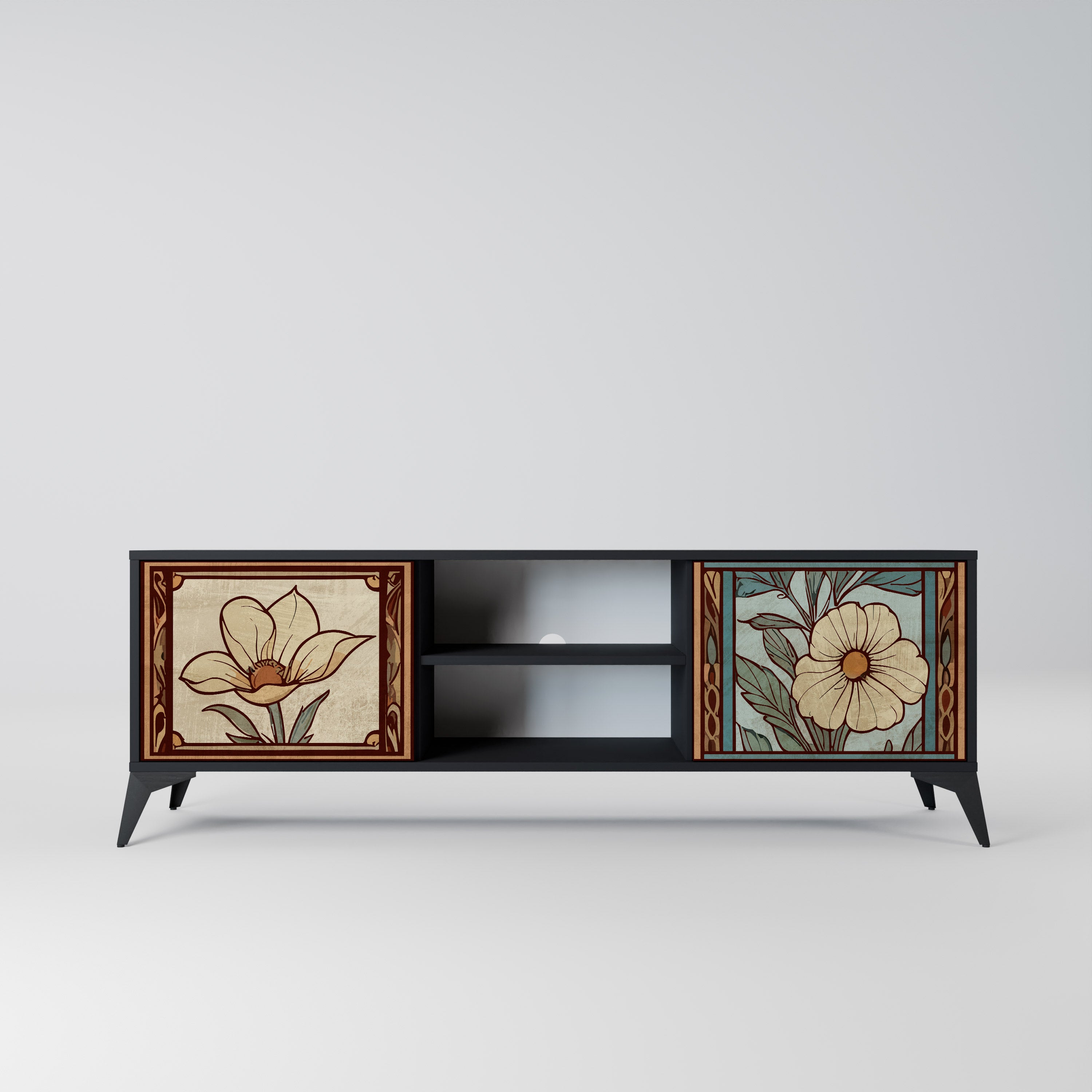 Βάση τηλεόρασης TIMELESS FLORA 2 πορτών σε μαύρο φινίρισμα