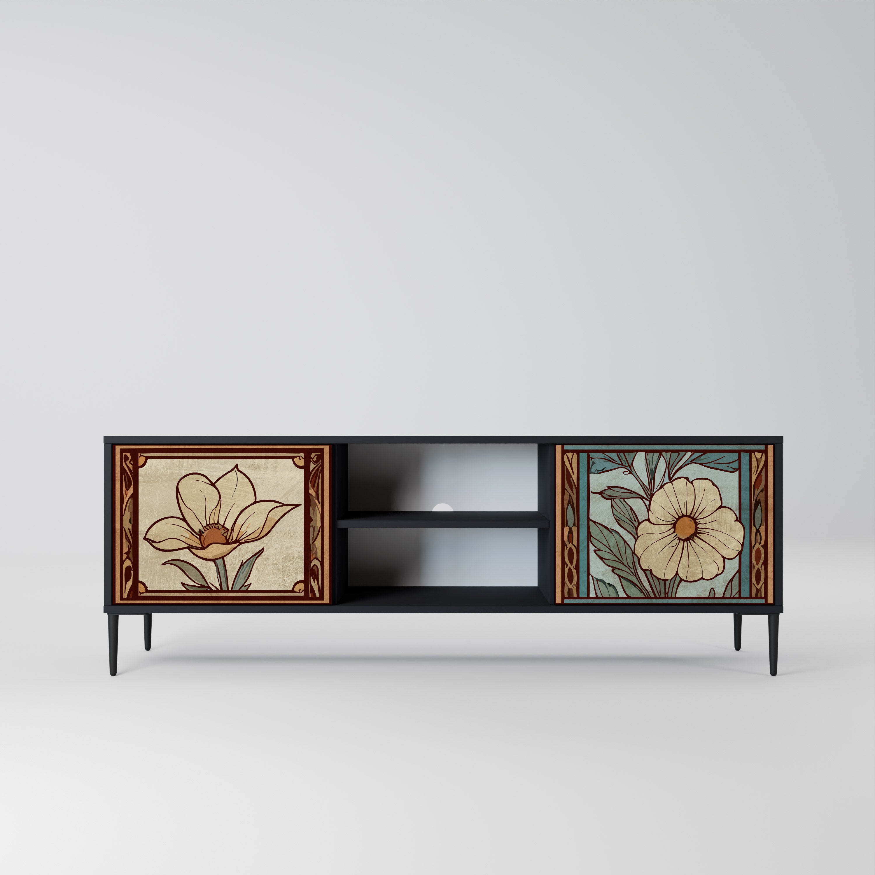 Βάση τηλεόρασης TIMELESS FLORA 2 πορτών σε μαύρο φινίρισμα