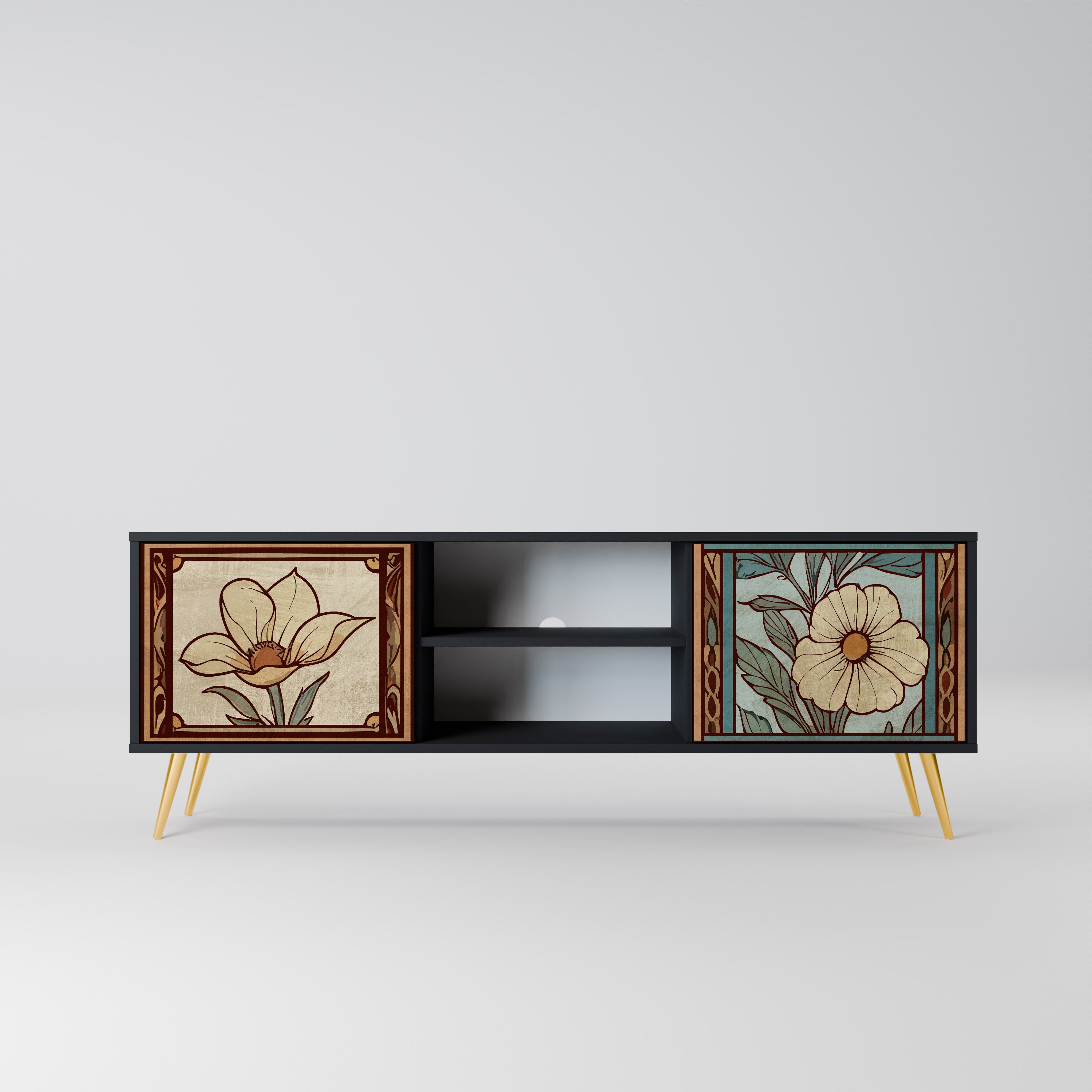 Βάση τηλεόρασης TIMELESS FLORA 2 πορτών σε μαύρο φινίρισμα