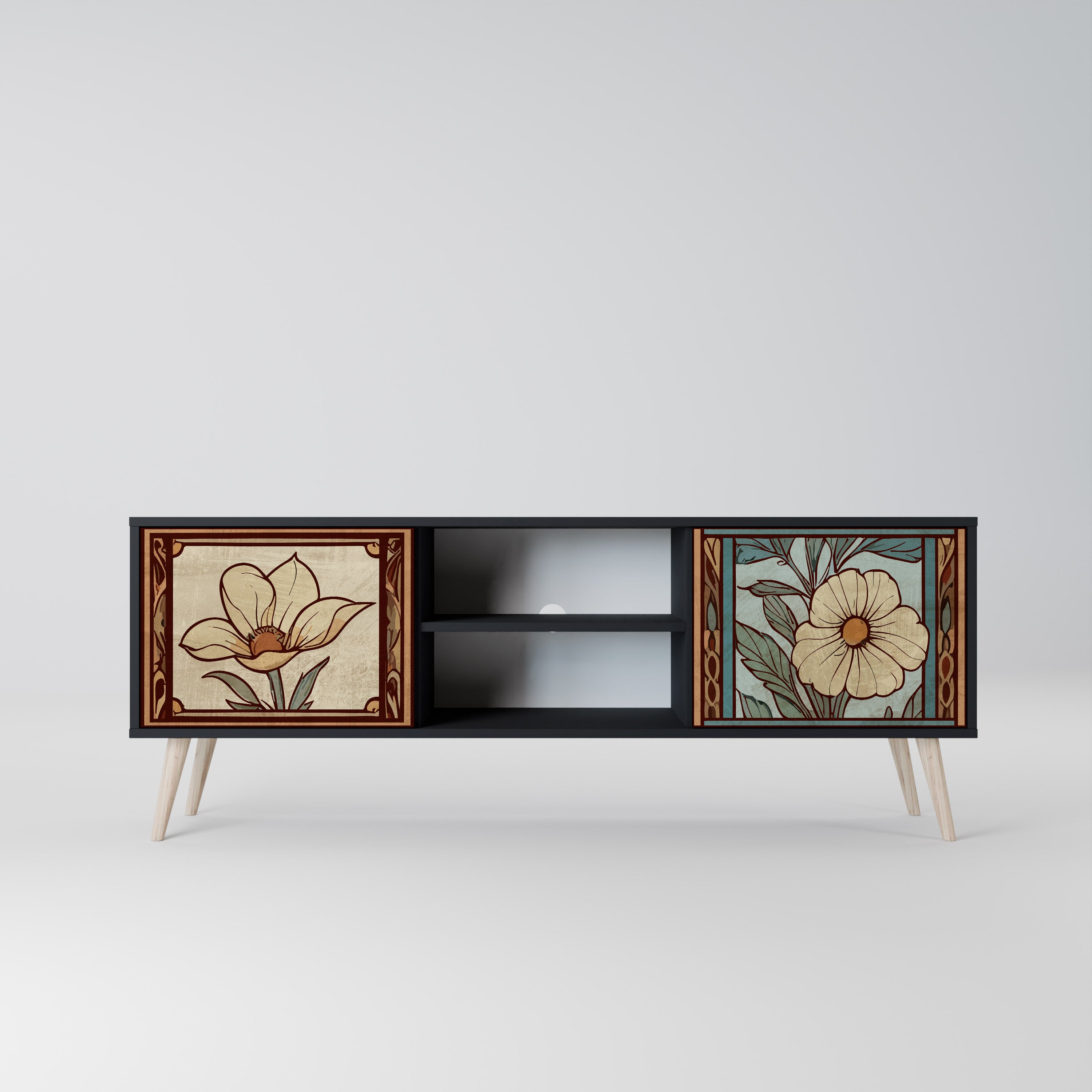 Βάση τηλεόρασης TIMELESS FLORA 2 πορτών σε μαύρο φινίρισμα