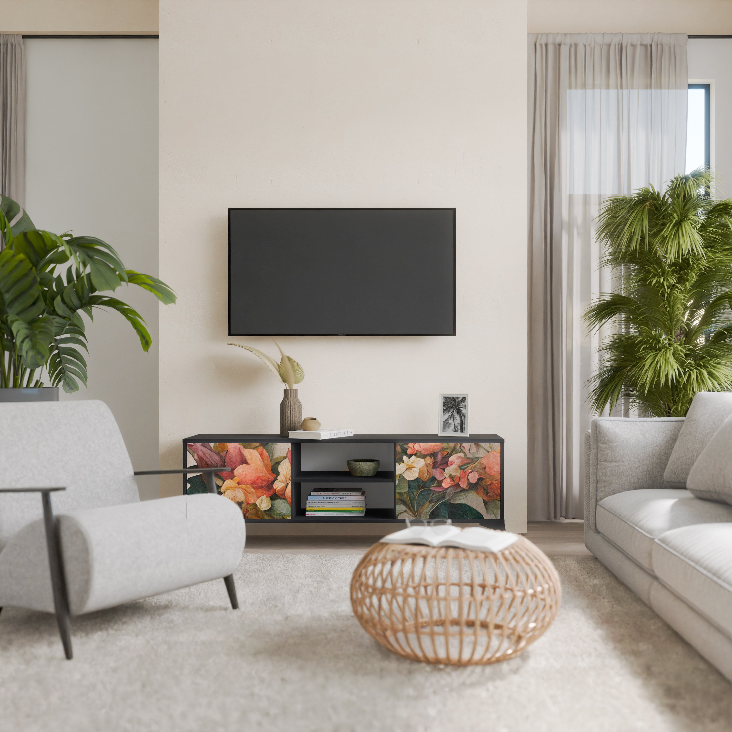 Βάση τηλεόρασης STYLISH BEAUTY 2 πορτών σε μαύρο φινίρισμα