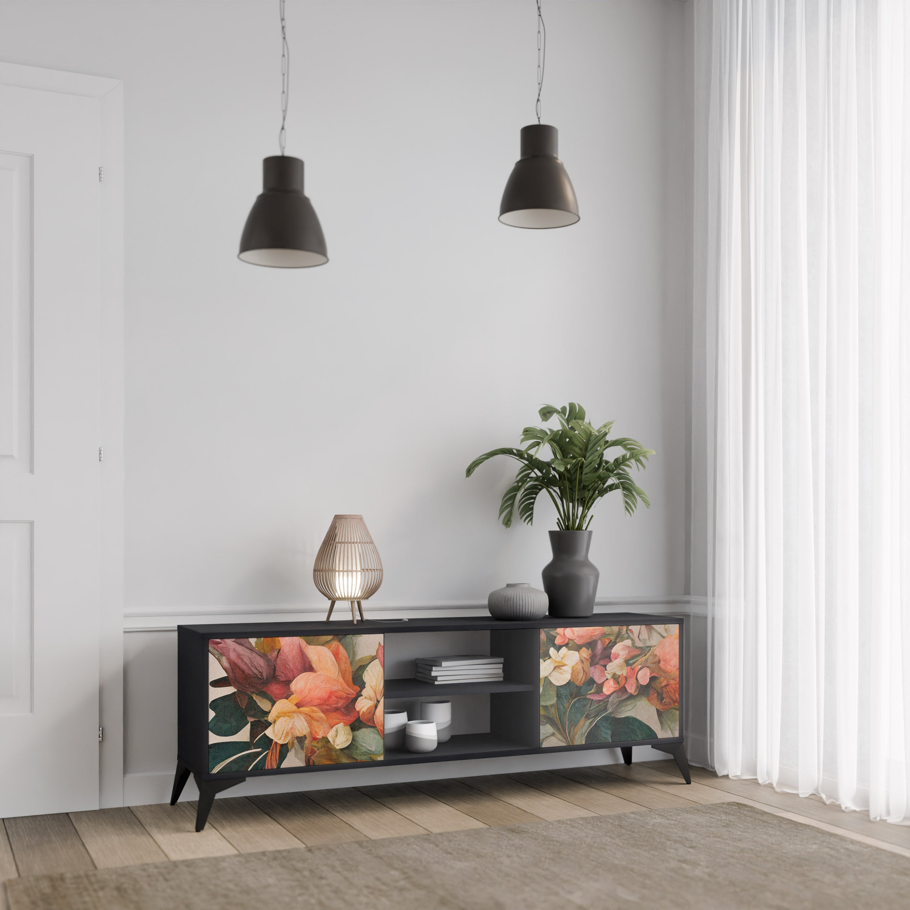 Βάση τηλεόρασης STYLISH BEAUTY 2 πορτών σε μαύρο φινίρισμα