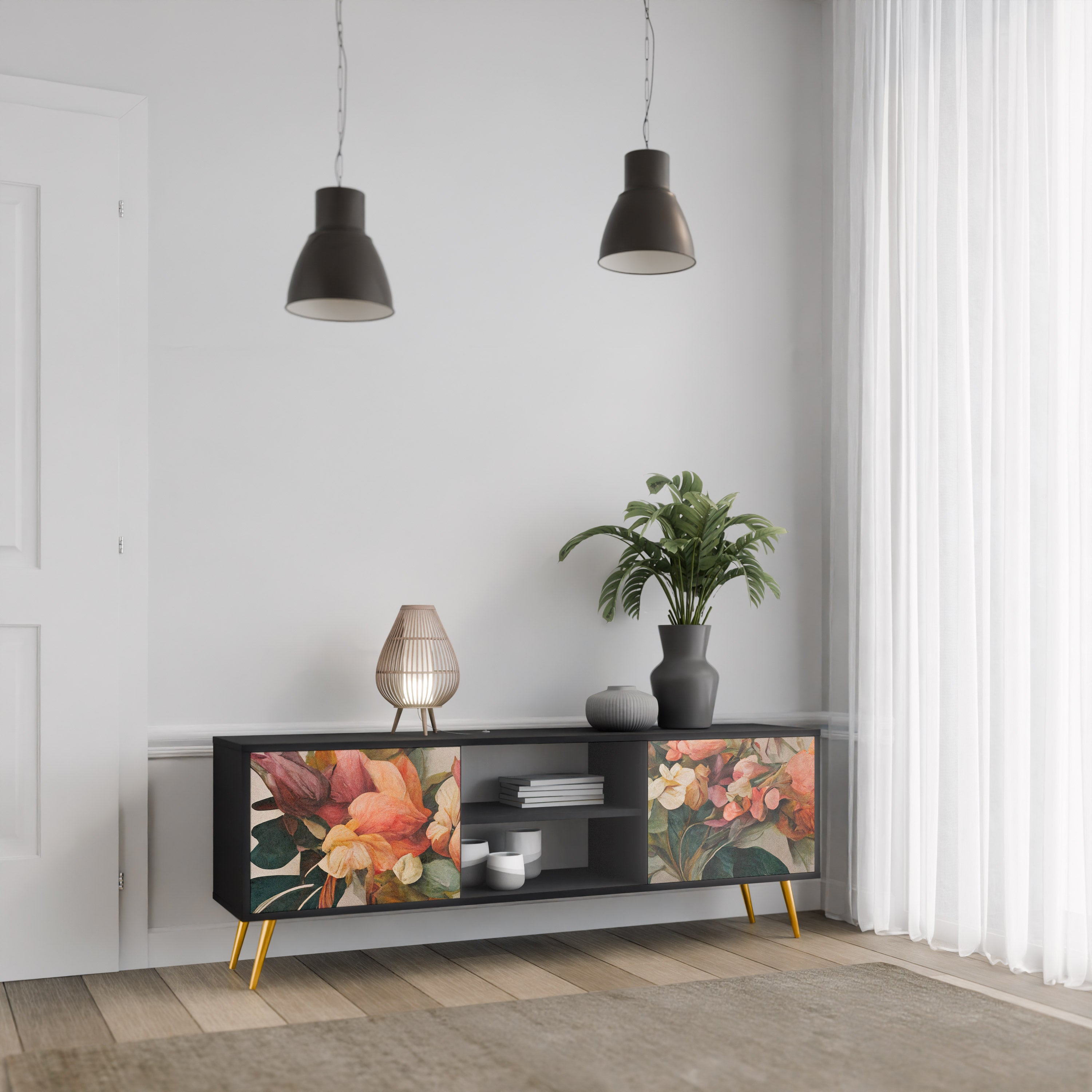 Βάση τηλεόρασης STYLISH BEAUTY 2 πορτών σε μαύρο φινίρισμα