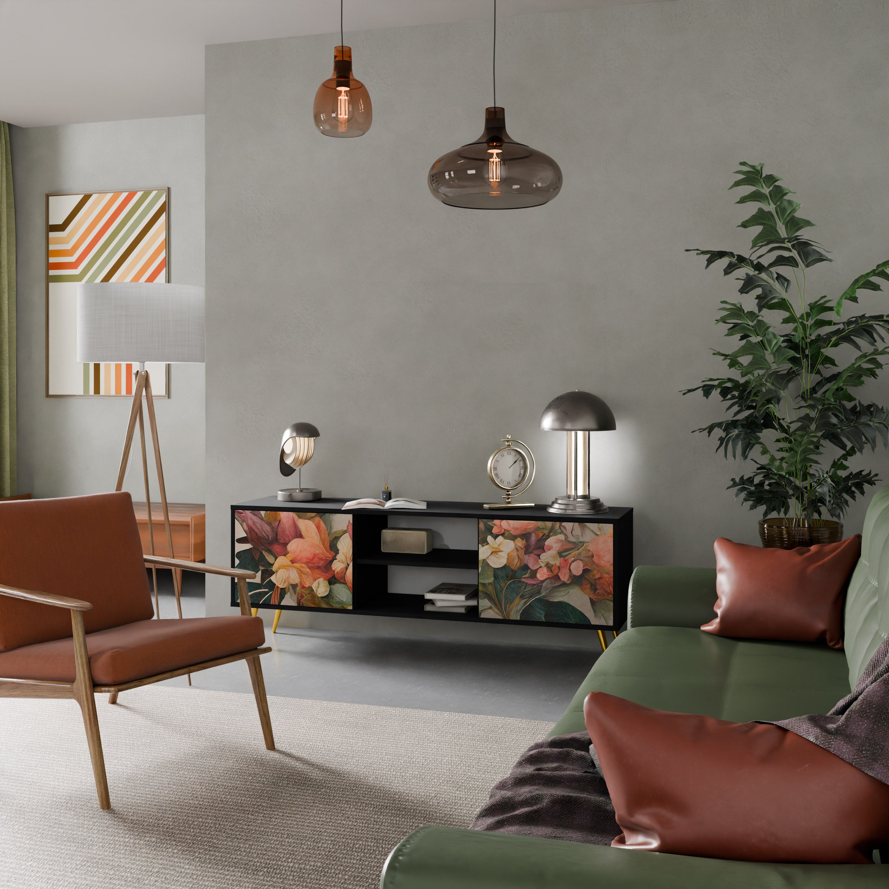 Βάση τηλεόρασης STYLISH BEAUTY 2 πορτών σε μαύρο φινίρισμα
