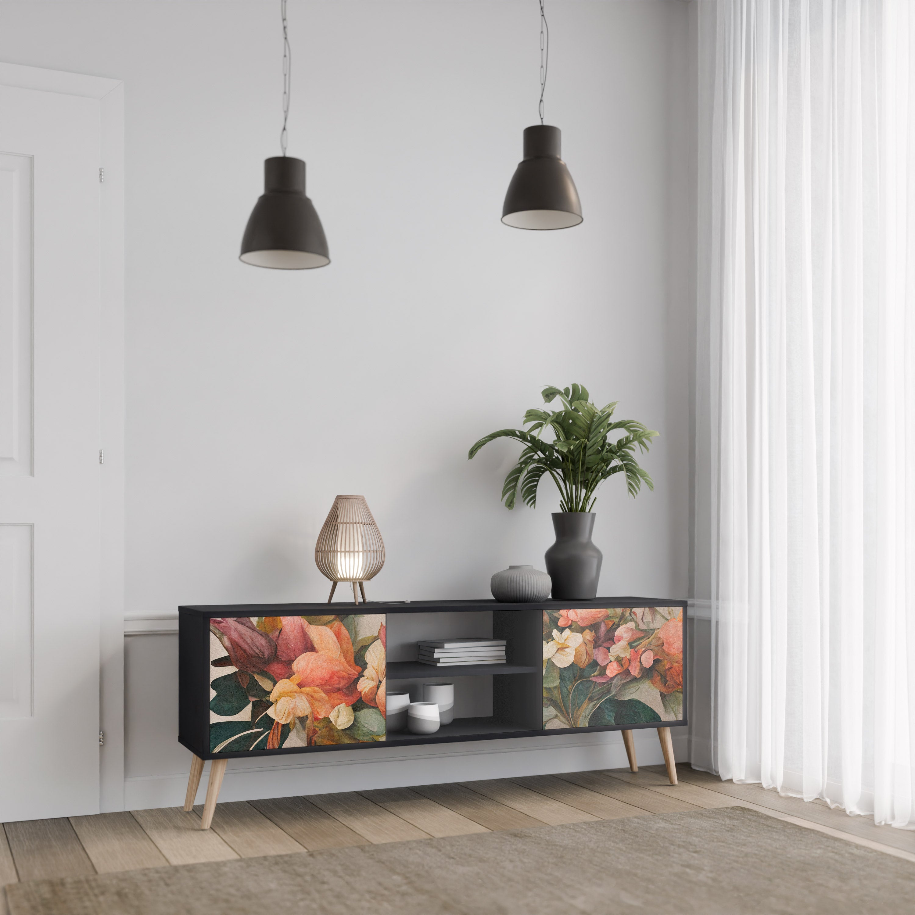 Βάση τηλεόρασης STYLISH BEAUTY 2 πορτών σε μαύρο φινίρισμα