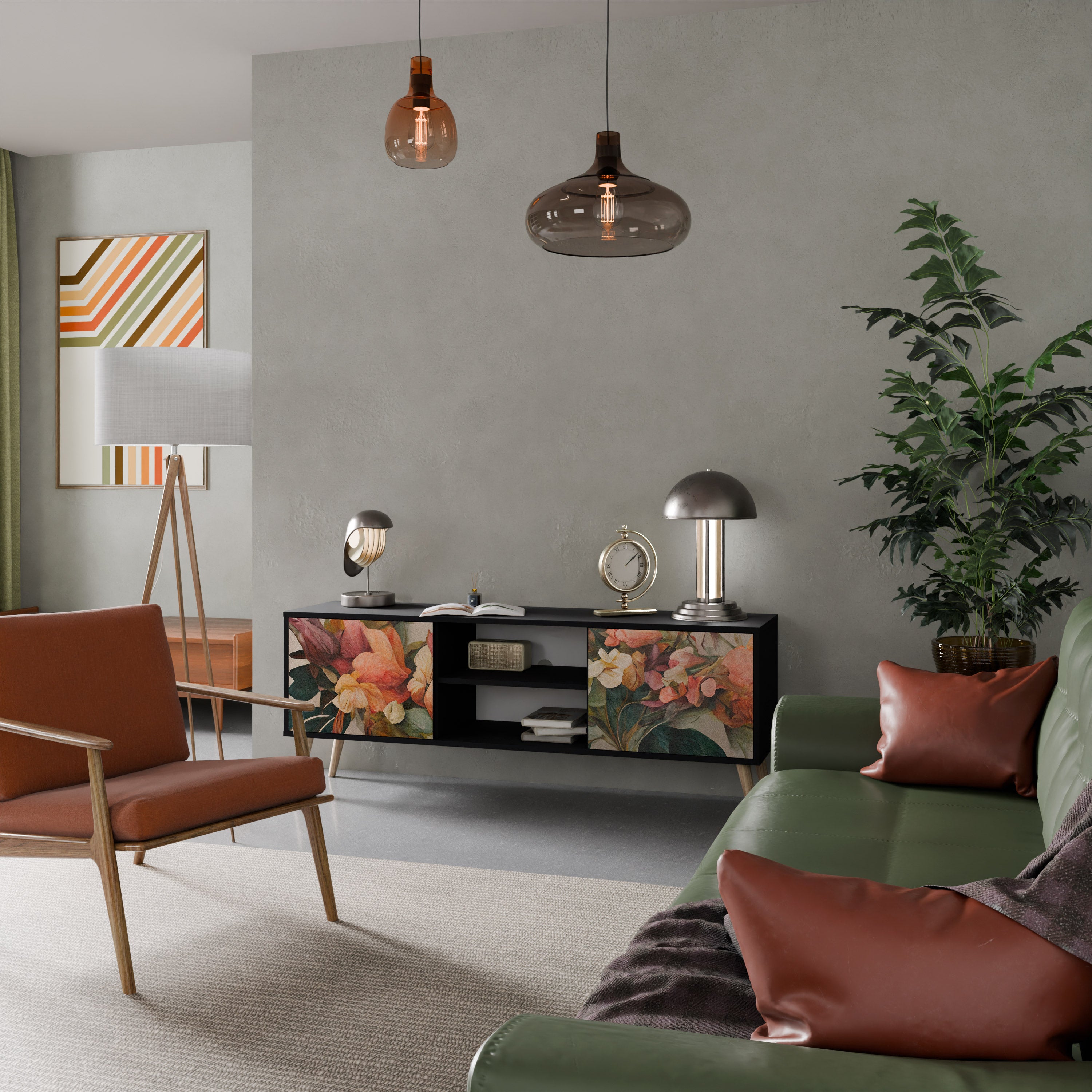 Βάση τηλεόρασης STYLISH BEAUTY 2 πορτών σε μαύρο φινίρισμα