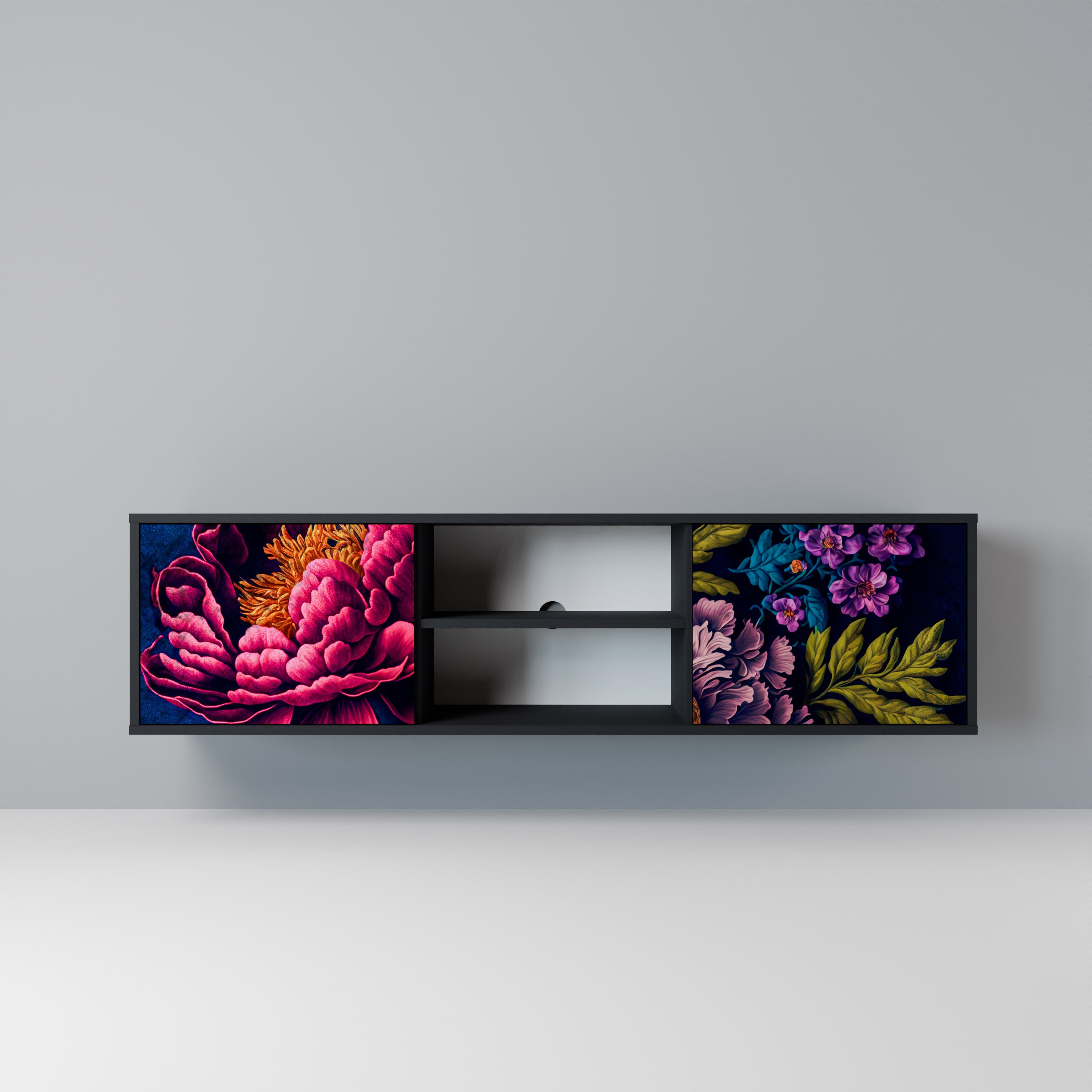 Βάση τηλεόρασης BLOOMING ELEGANCE 2 πορτών σε μαύρο φινίρισμα