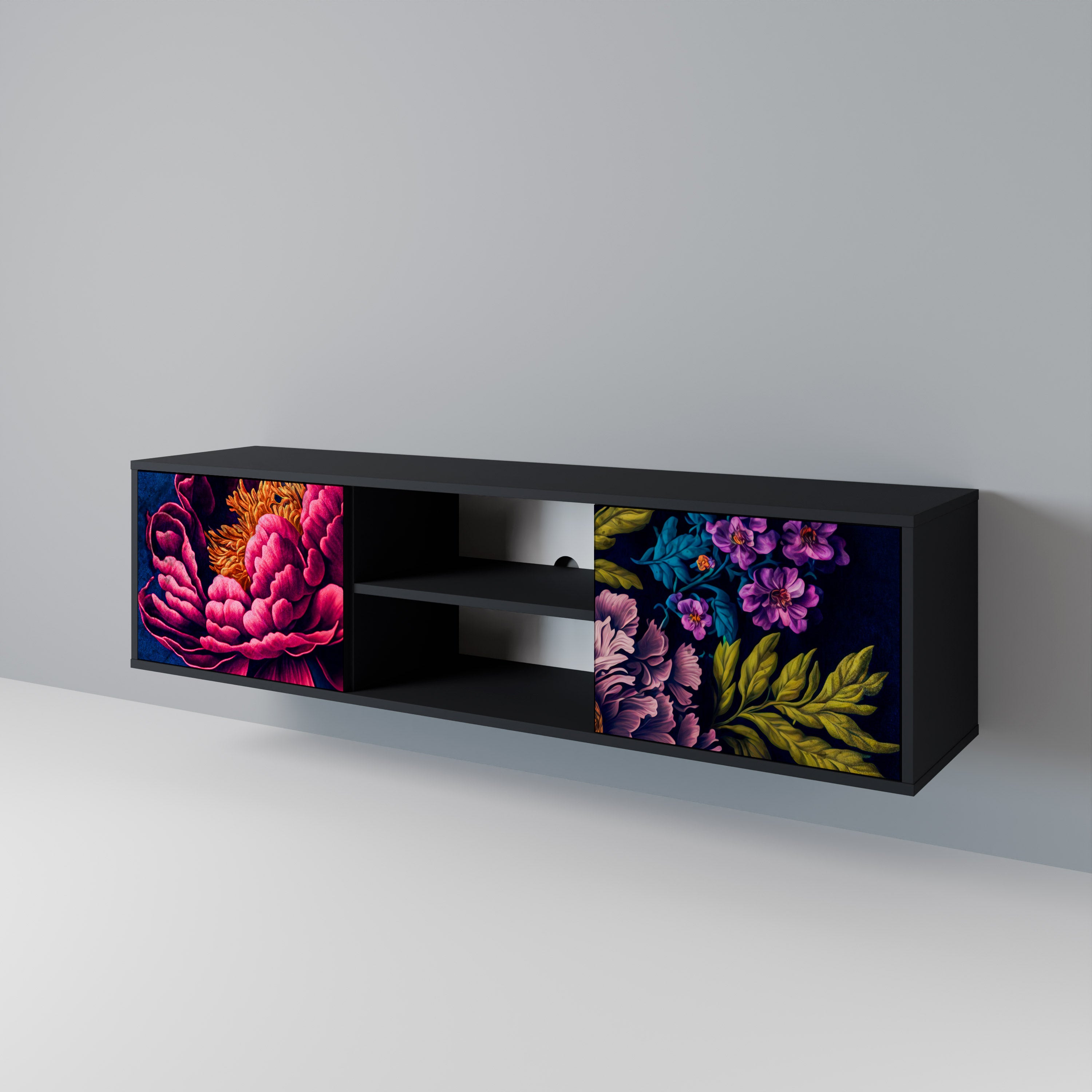 Βάση τηλεόρασης BLOOMING ELEGANCE 2 πορτών σε μαύρο φινίρισμα