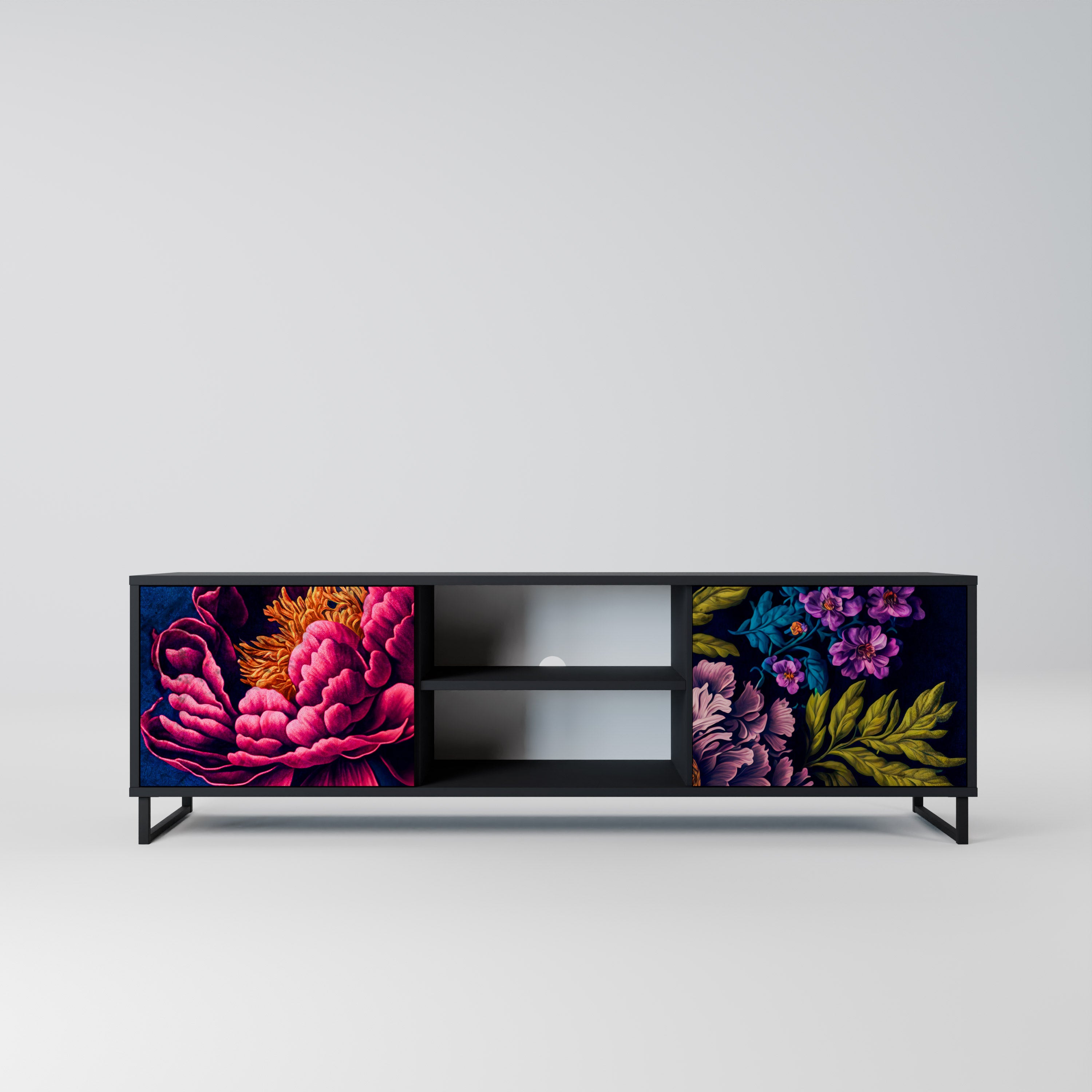 Βάση τηλεόρασης BLOOMING ELEGANCE 2 πορτών σε μαύρο φινίρισμα