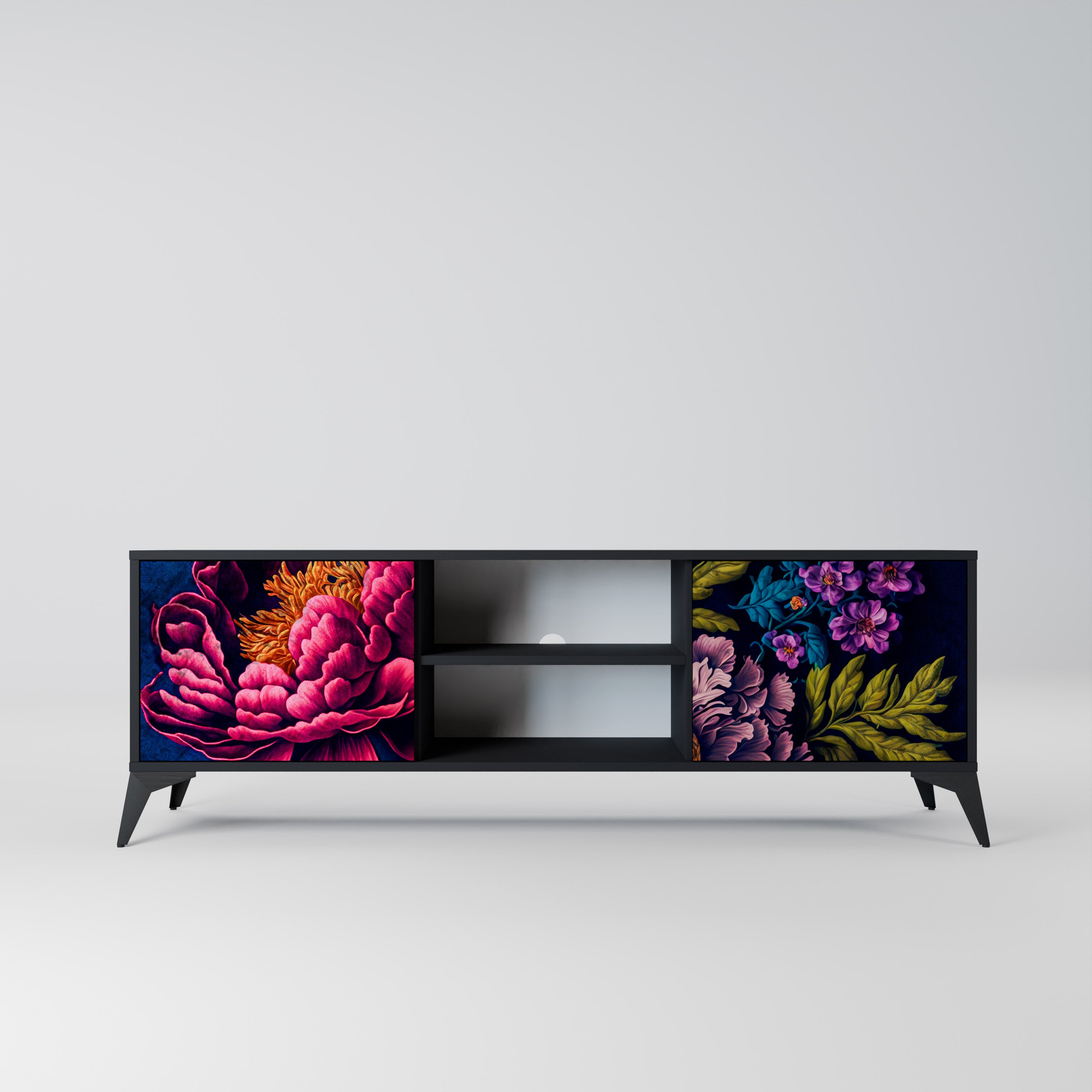 Βάση τηλεόρασης BLOOMING ELEGANCE 2 πορτών σε μαύρο φινίρισμα