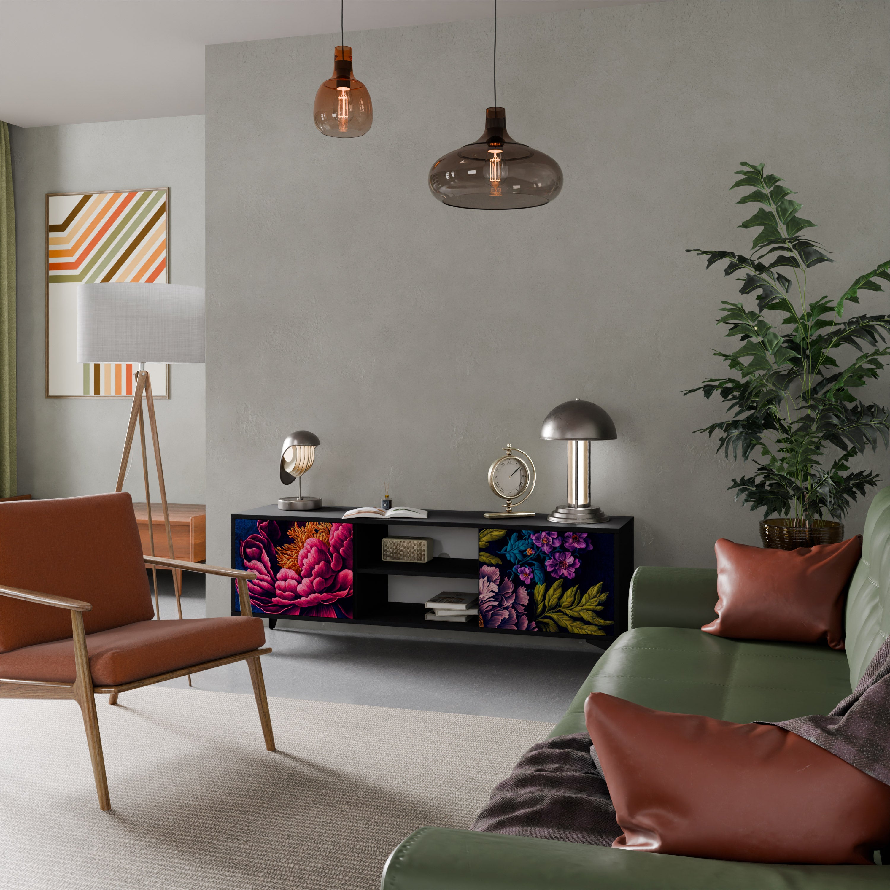 Βάση τηλεόρασης BLOOMING ELEGANCE 2 πορτών σε μαύρο φινίρισμα