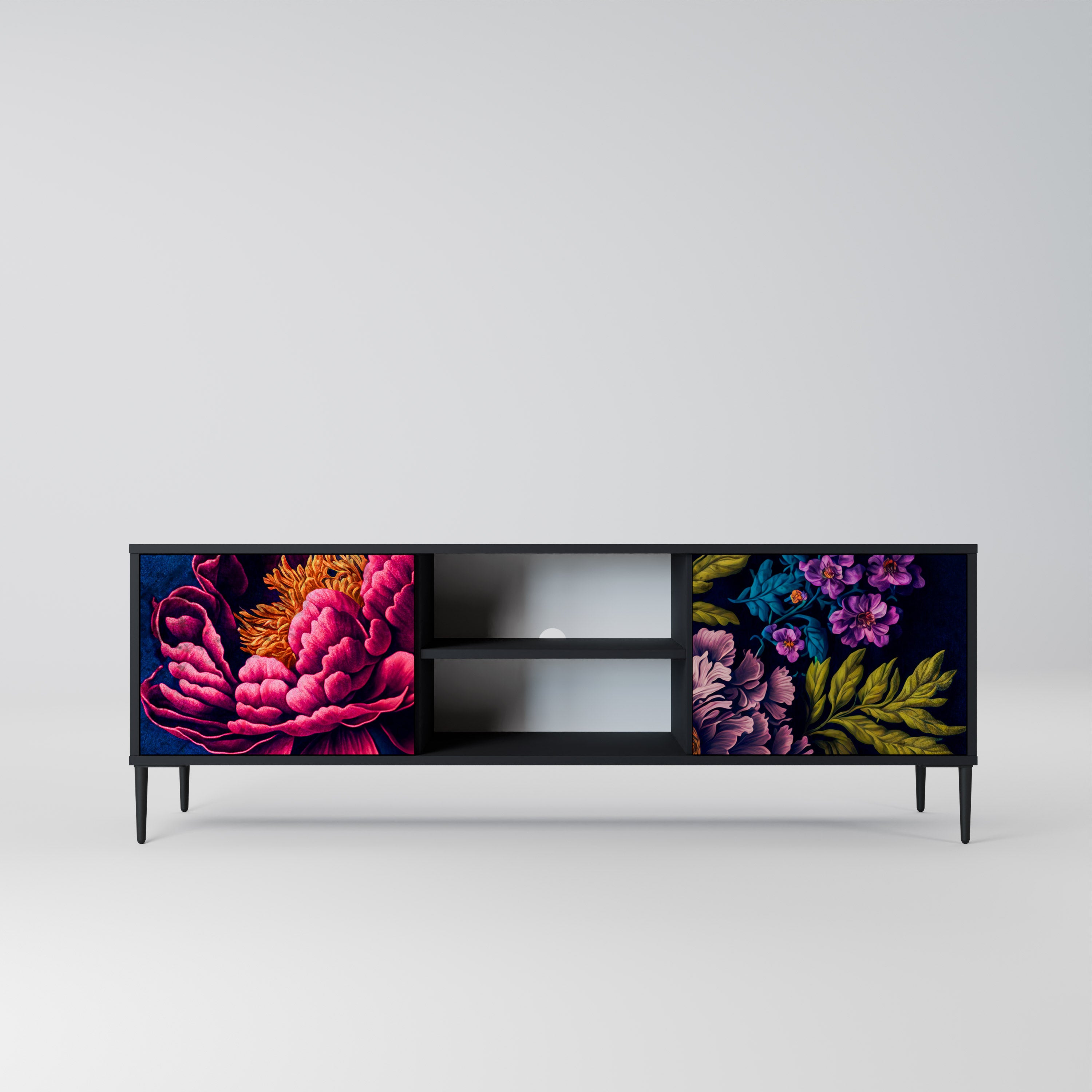 Βάση τηλεόρασης BLOOMING ELEGANCE 2 πορτών σε μαύρο φινίρισμα