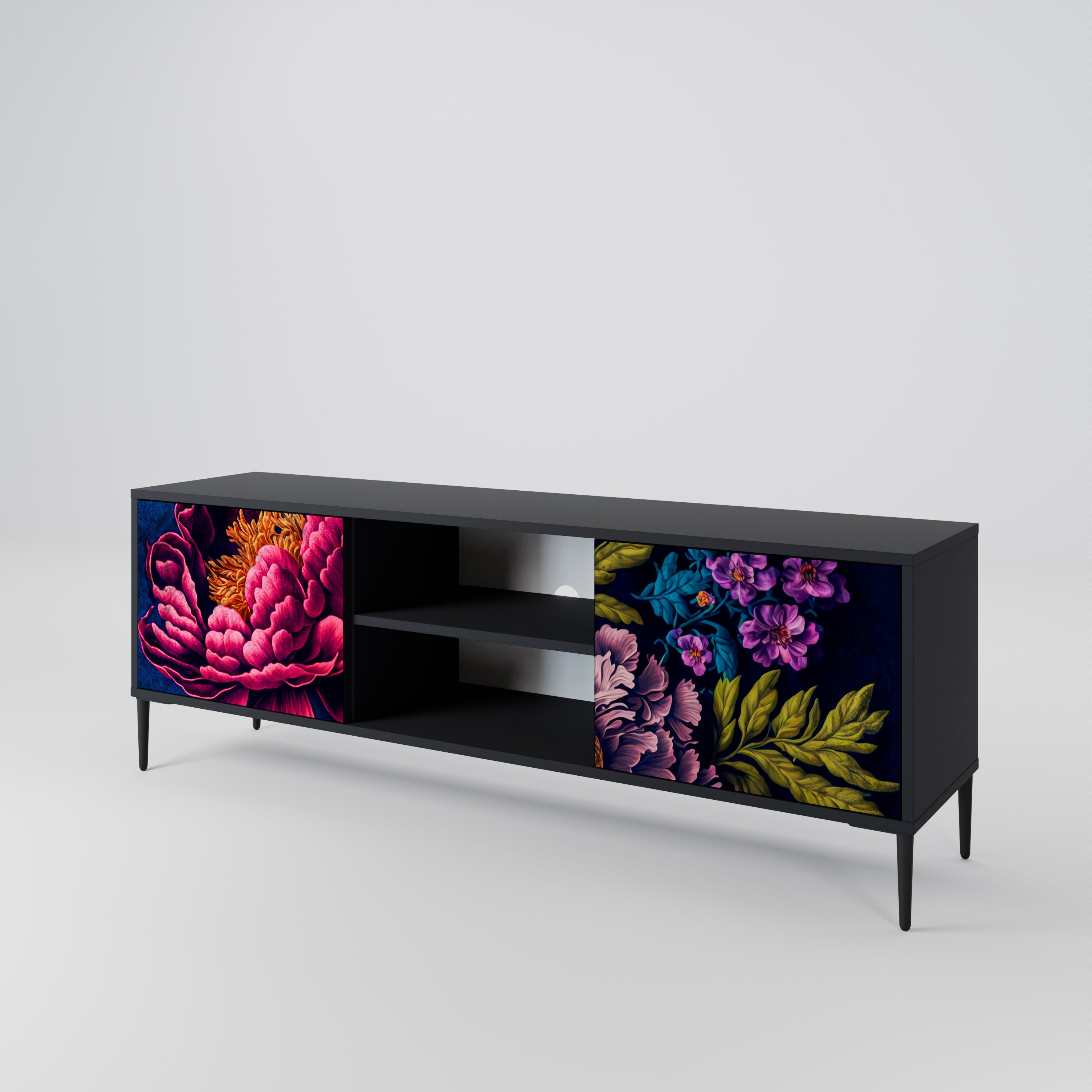 Βάση τηλεόρασης BLOOMING ELEGANCE 2 πορτών σε μαύρο φινίρισμα