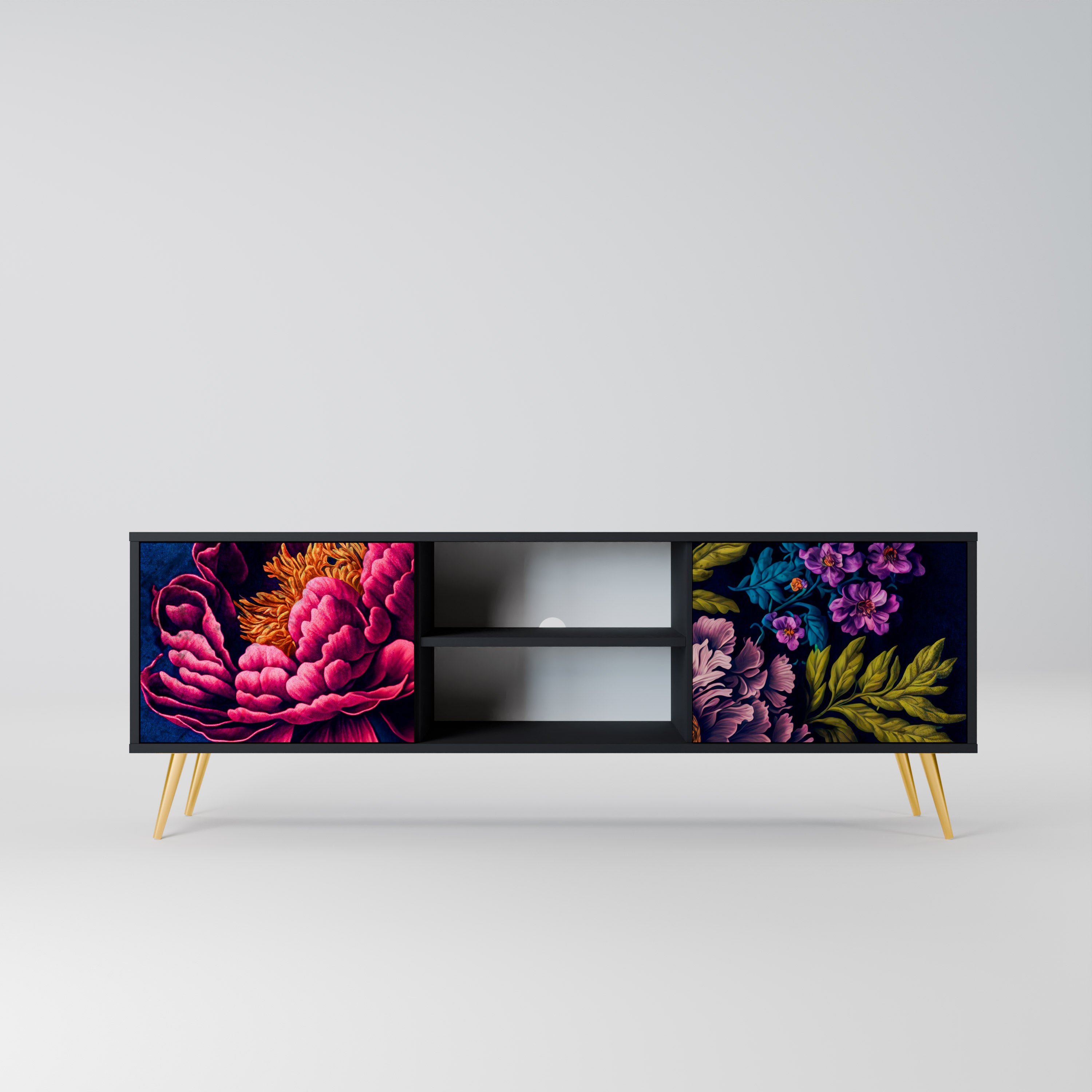 Βάση τηλεόρασης BLOOMING ELEGANCE 2 πορτών σε μαύρο φινίρισμα
