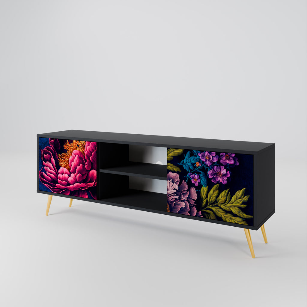 BLOOMING ELEGANCE 2-Door TV Stand in Black Finish