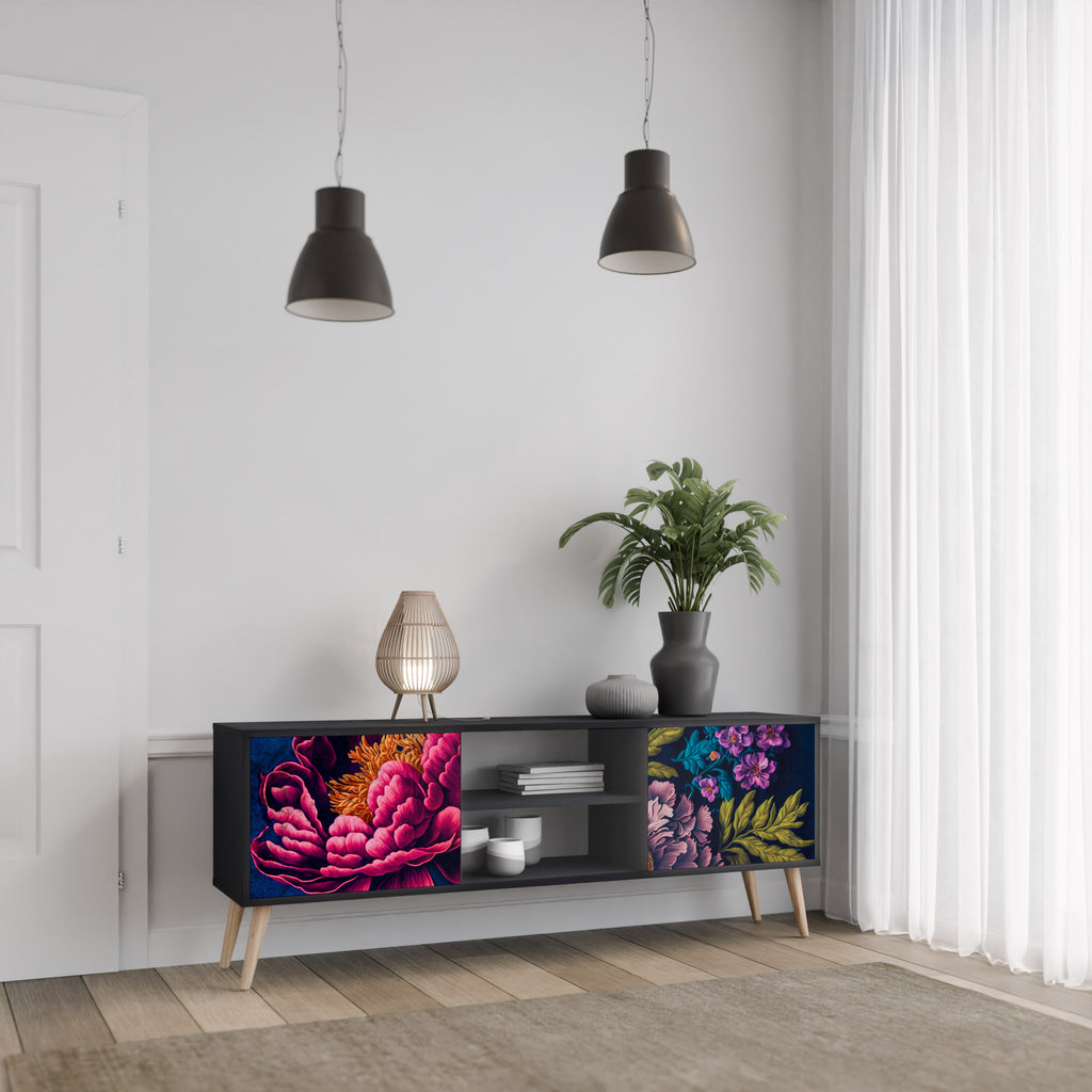 BLOOMING ELEGANCE 2-Door TV Stand in Black Finish