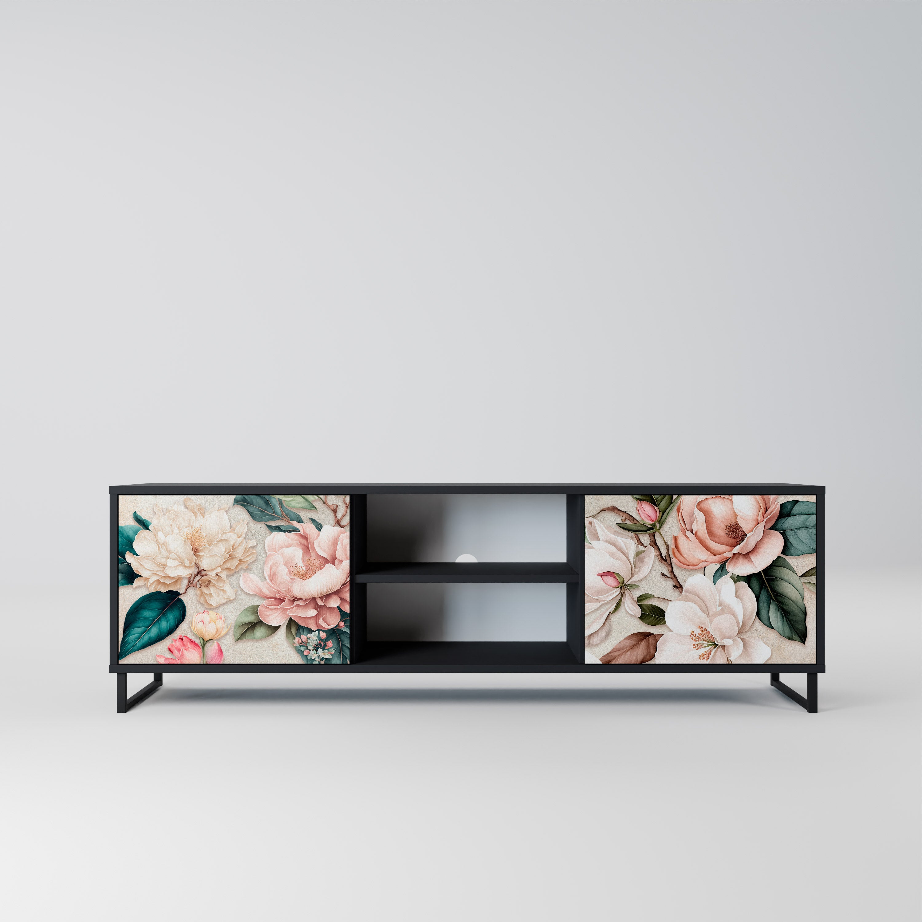 Βάση τηλεόρασης FLORAL GRACE με 2 πόρτες σε μαύρο φινίρισμα