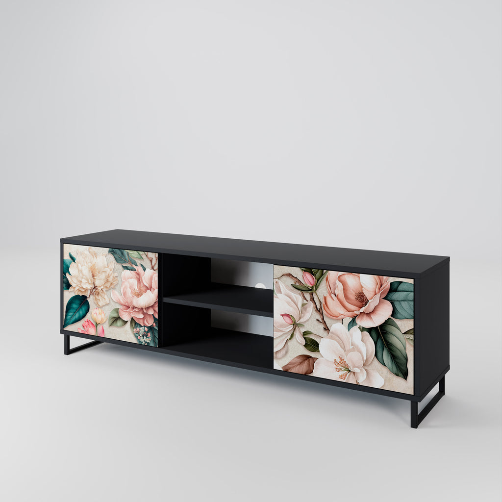 Βάση τηλεόρασης FLORAL GRACE με 2 πόρτες σε μαύρο φινίρισμα