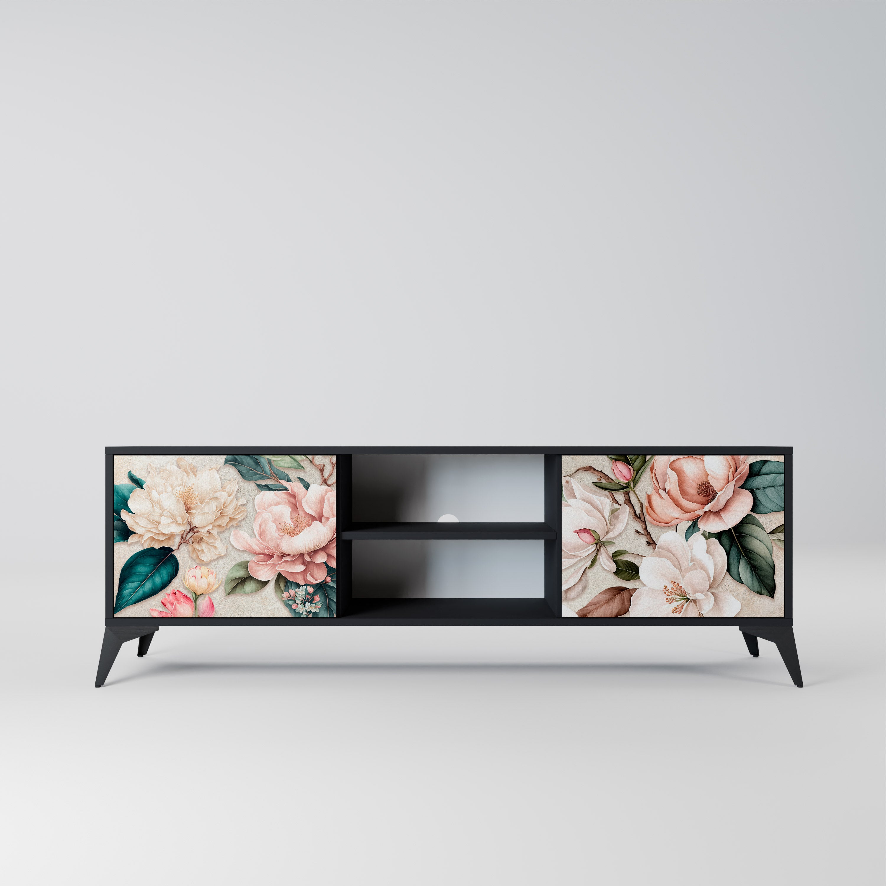 Βάση τηλεόρασης FLORAL GRACE με 2 πόρτες σε μαύρο φινίρισμα