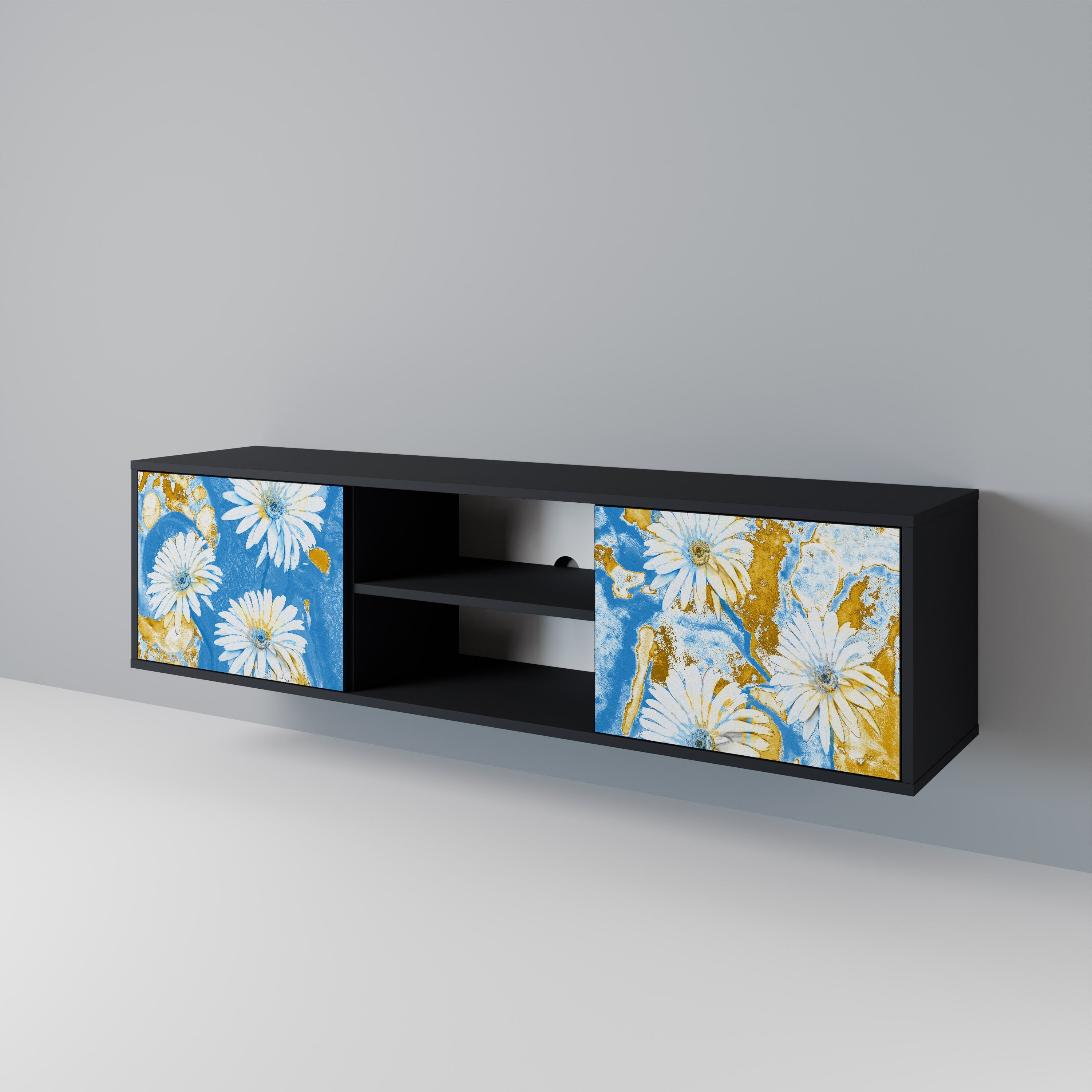 Βάση τηλεόρασης DAISY LUXE με 2 πόρτες σε μαύρο φινίρισμα