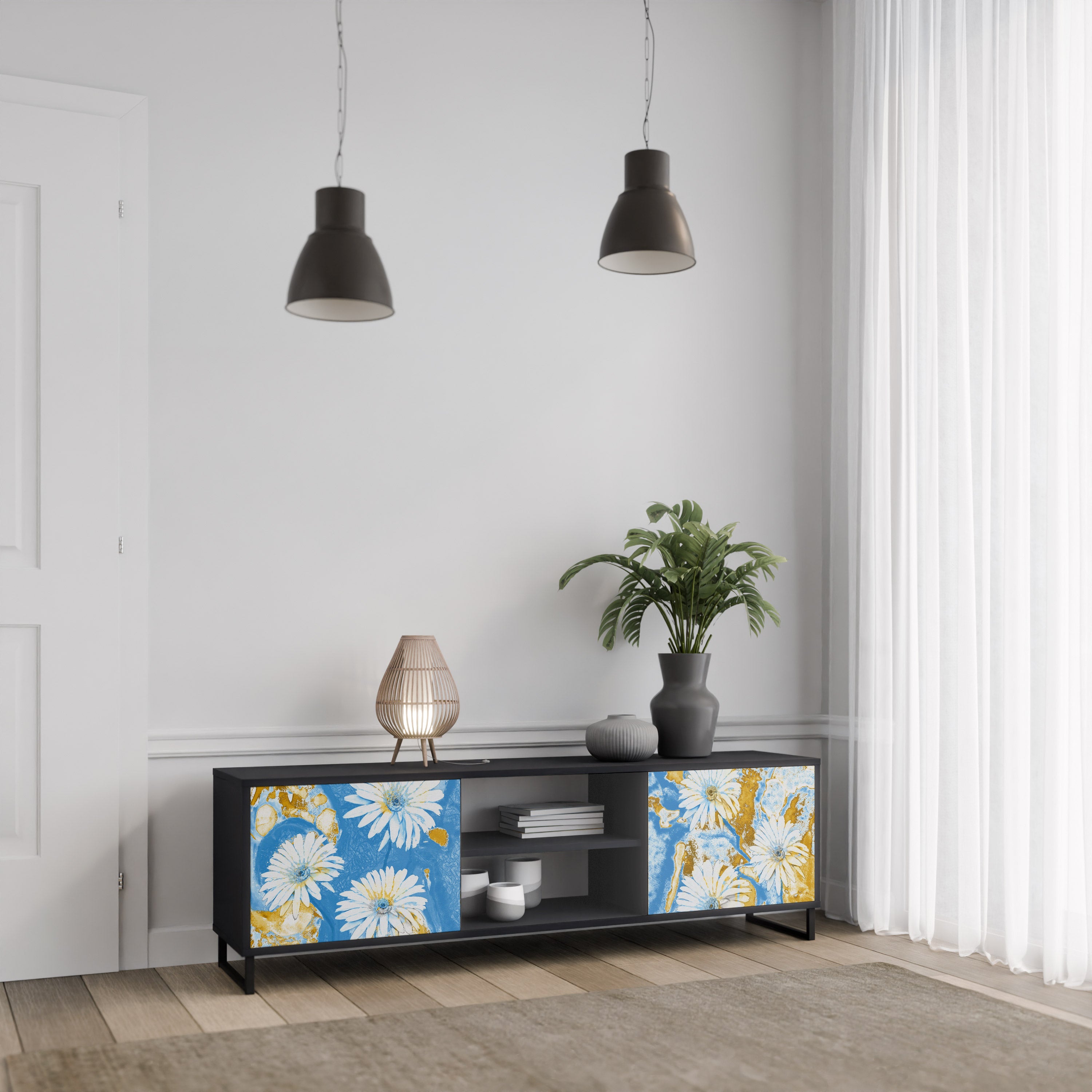 Βάση τηλεόρασης DAISY LUXE με 2 πόρτες σε μαύρο φινίρισμα