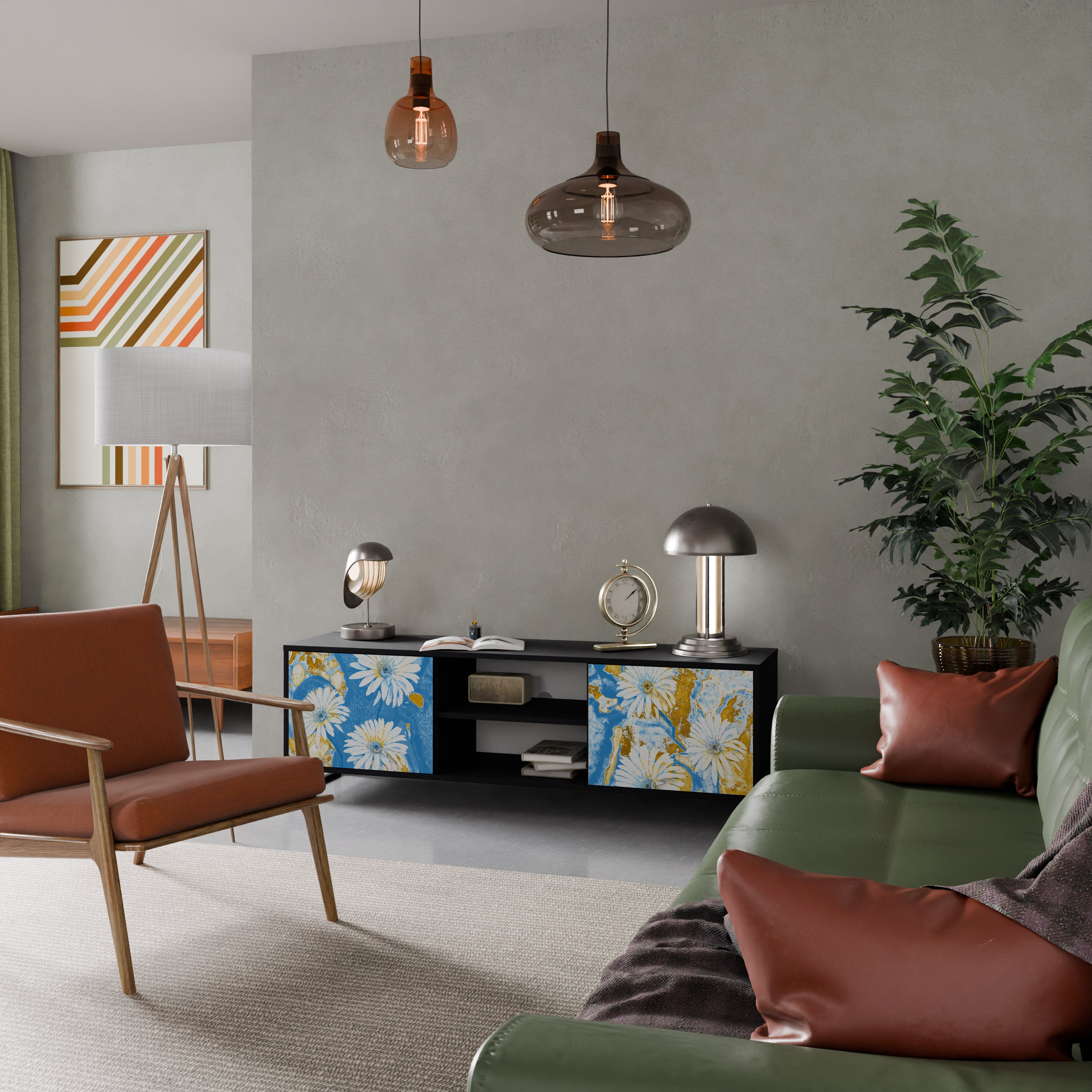 Βάση τηλεόρασης DAISY LUXE με 2 πόρτες σε μαύρο φινίρισμα