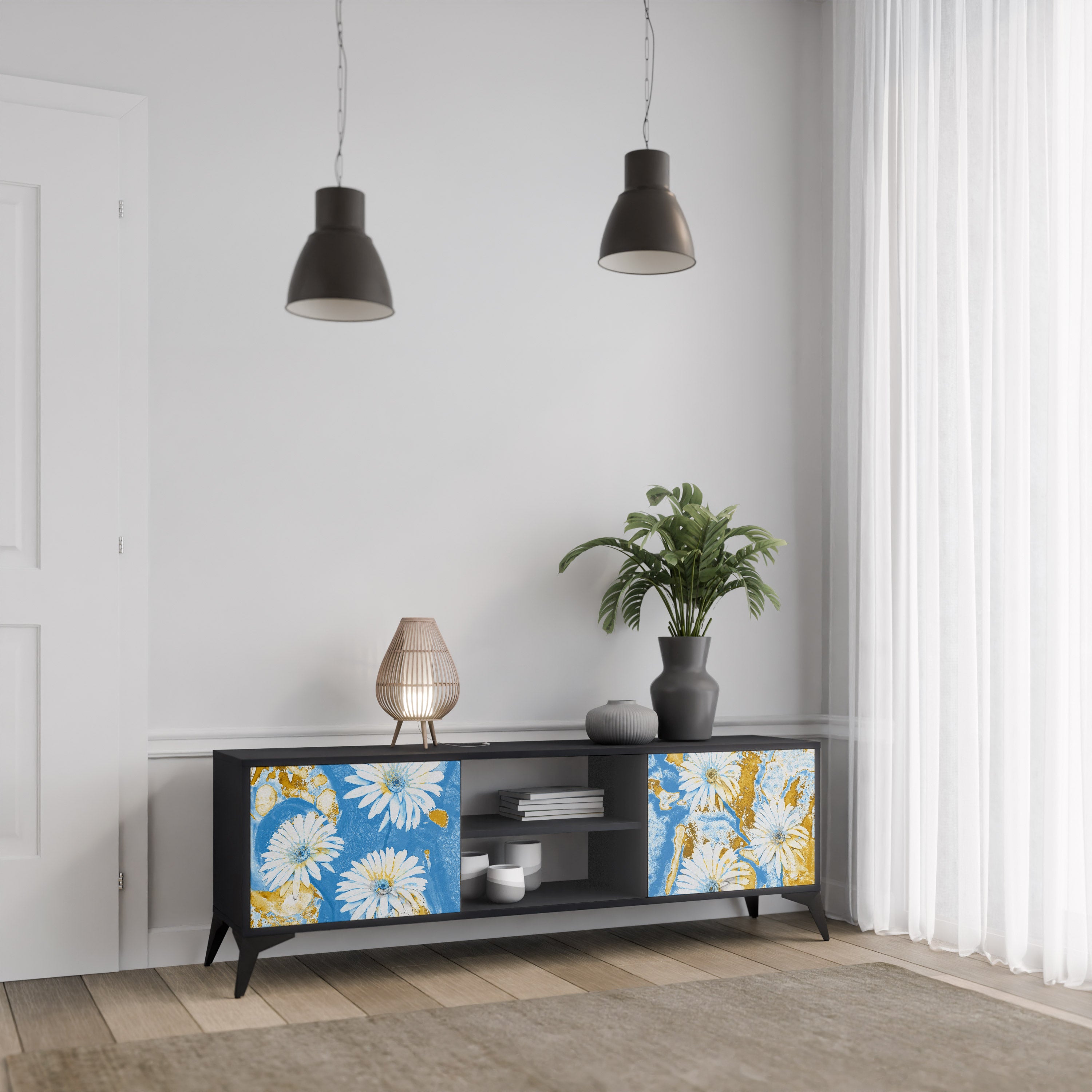 Βάση τηλεόρασης DAISY LUXE με 2 πόρτες σε μαύρο φινίρισμα