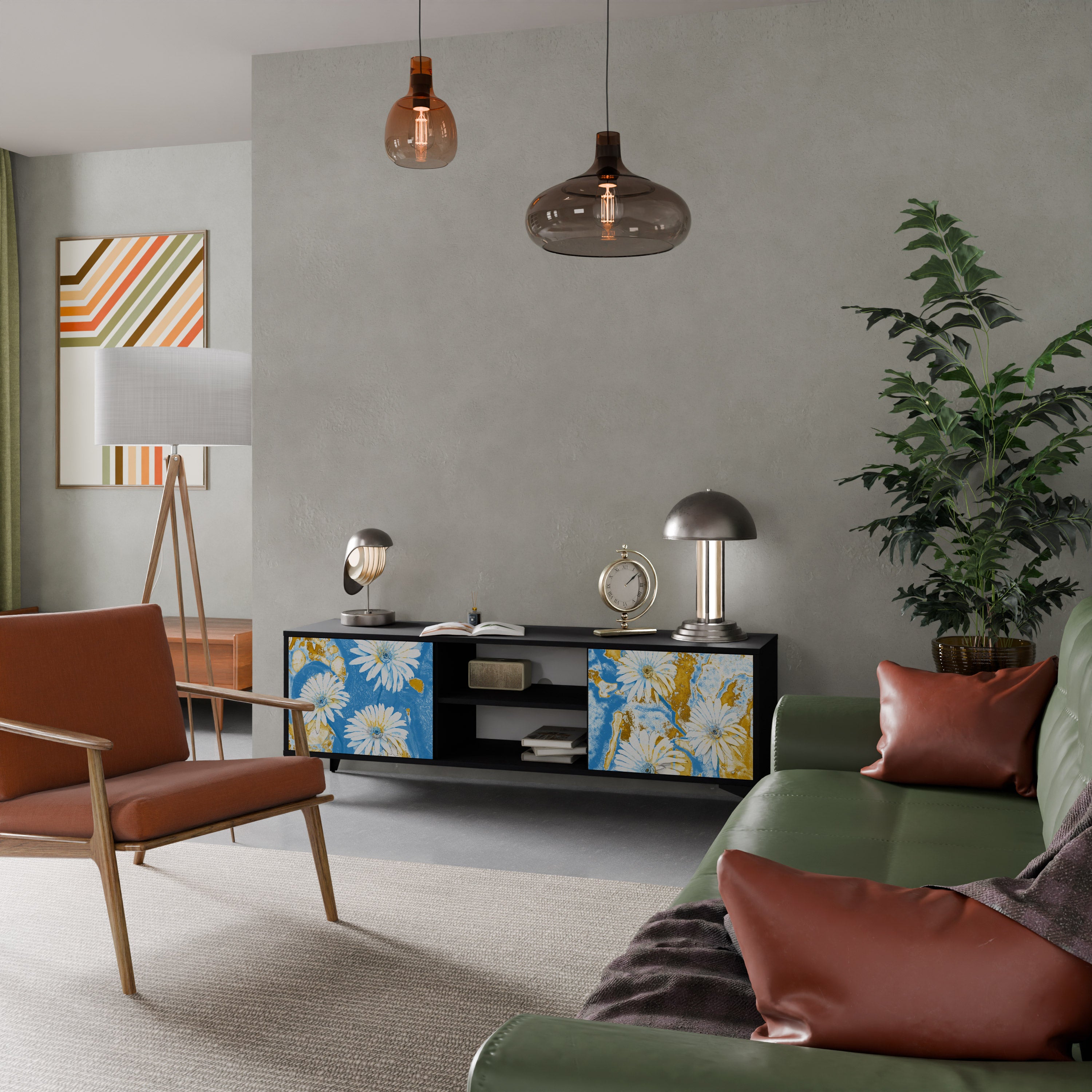 Βάση τηλεόρασης DAISY LUXE με 2 πόρτες σε μαύρο φινίρισμα