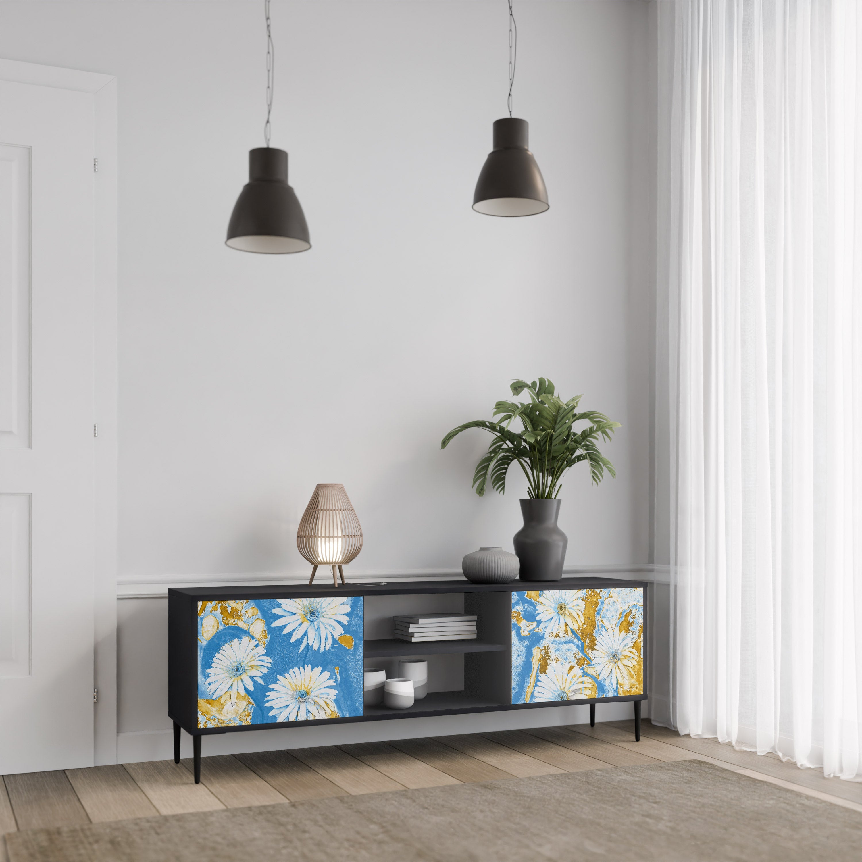 Βάση τηλεόρασης DAISY LUXE με 2 πόρτες σε μαύρο φινίρισμα