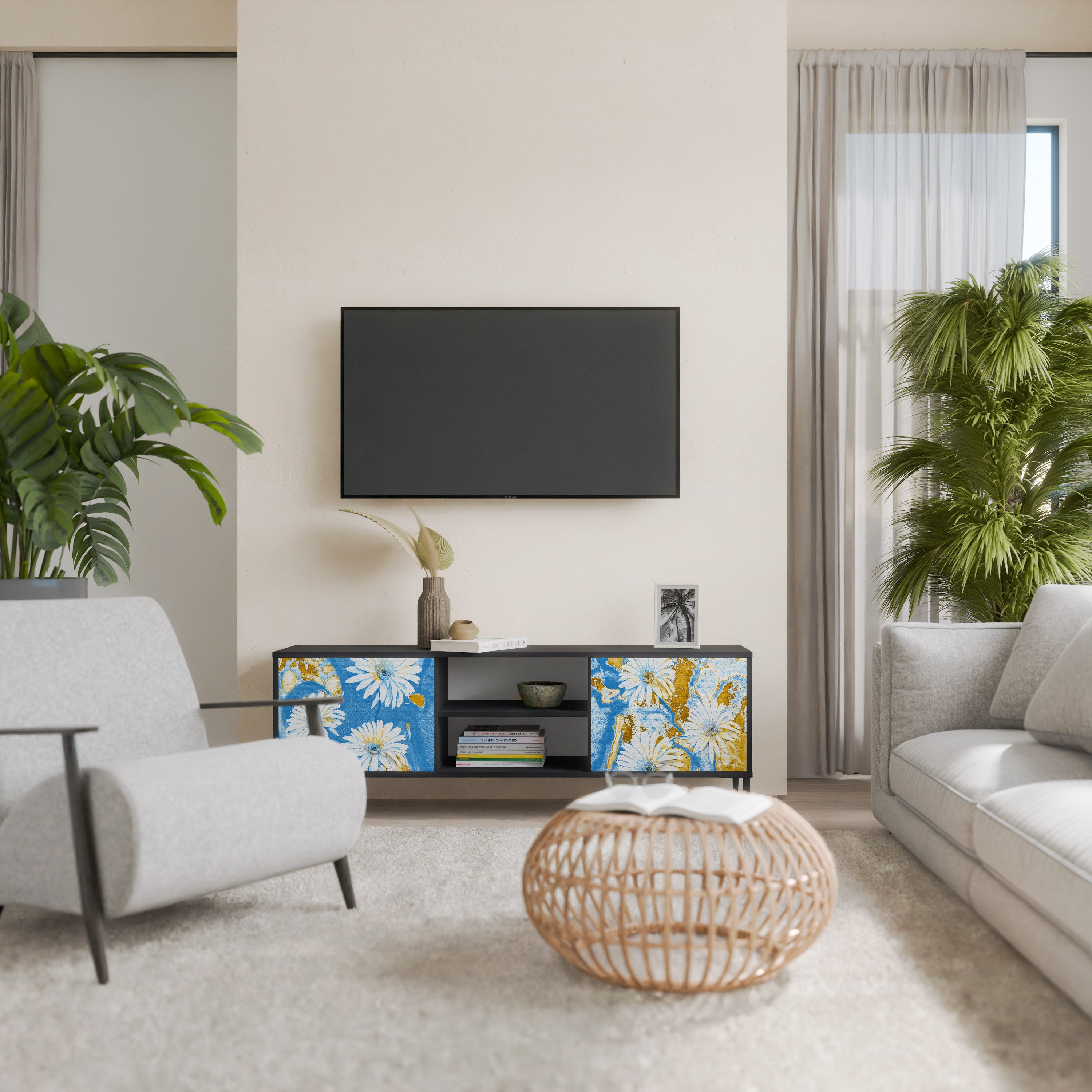 Βάση τηλεόρασης DAISY LUXE με 2 πόρτες σε μαύρο φινίρισμα