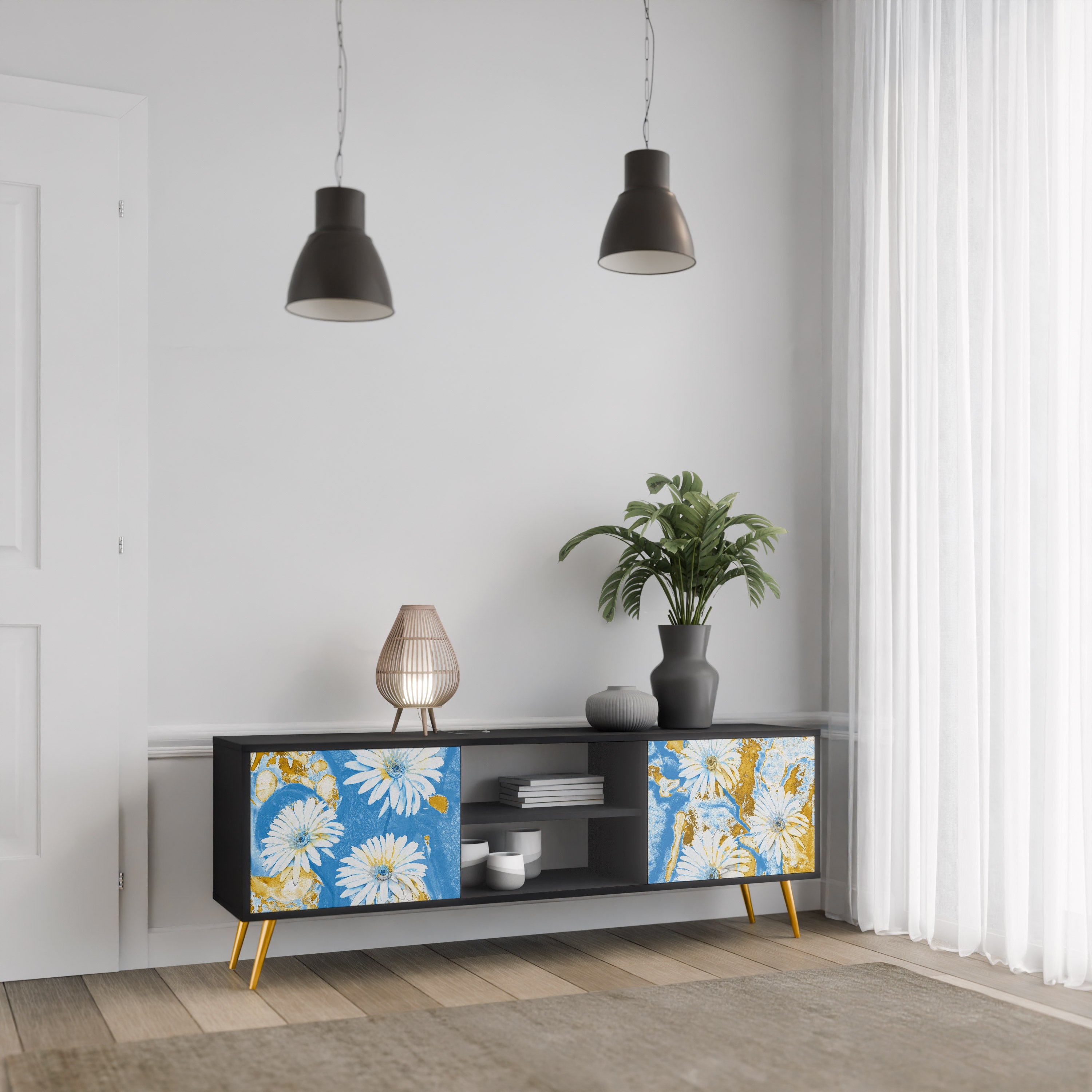 Βάση τηλεόρασης DAISY LUXE με 2 πόρτες σε μαύρο φινίρισμα