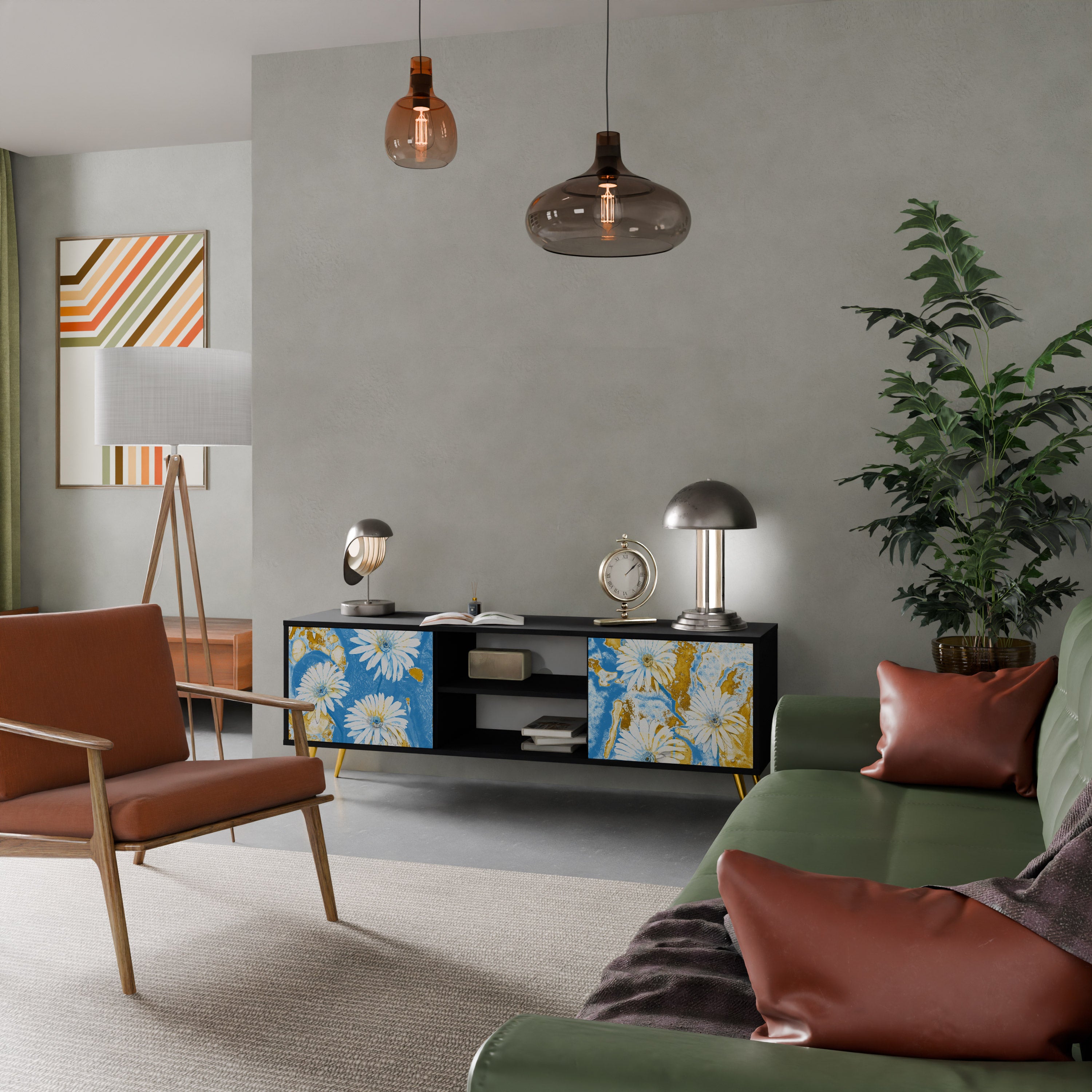 Βάση τηλεόρασης DAISY LUXE με 2 πόρτες σε μαύρο φινίρισμα