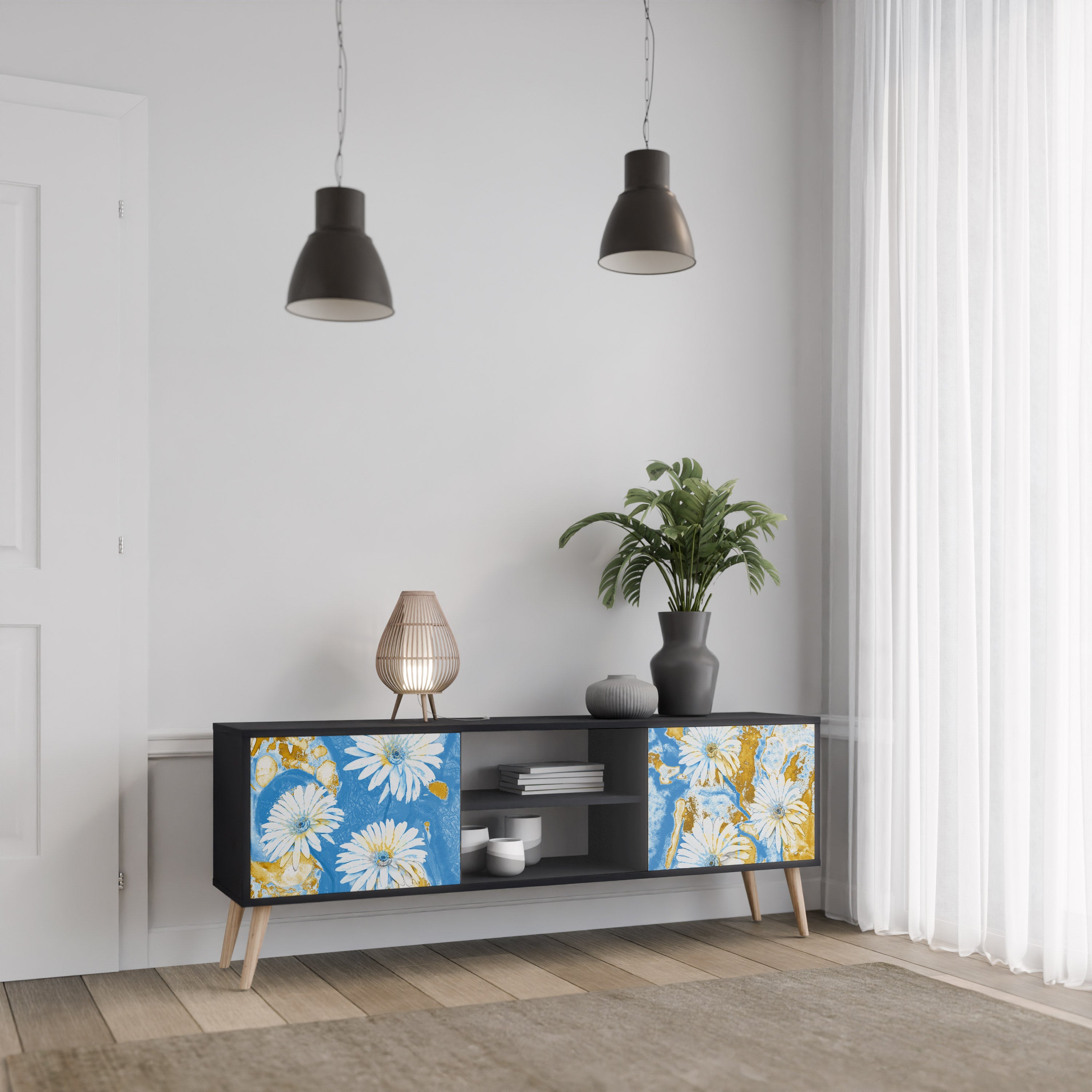 Βάση τηλεόρασης DAISY LUXE με 2 πόρτες σε μαύρο φινίρισμα