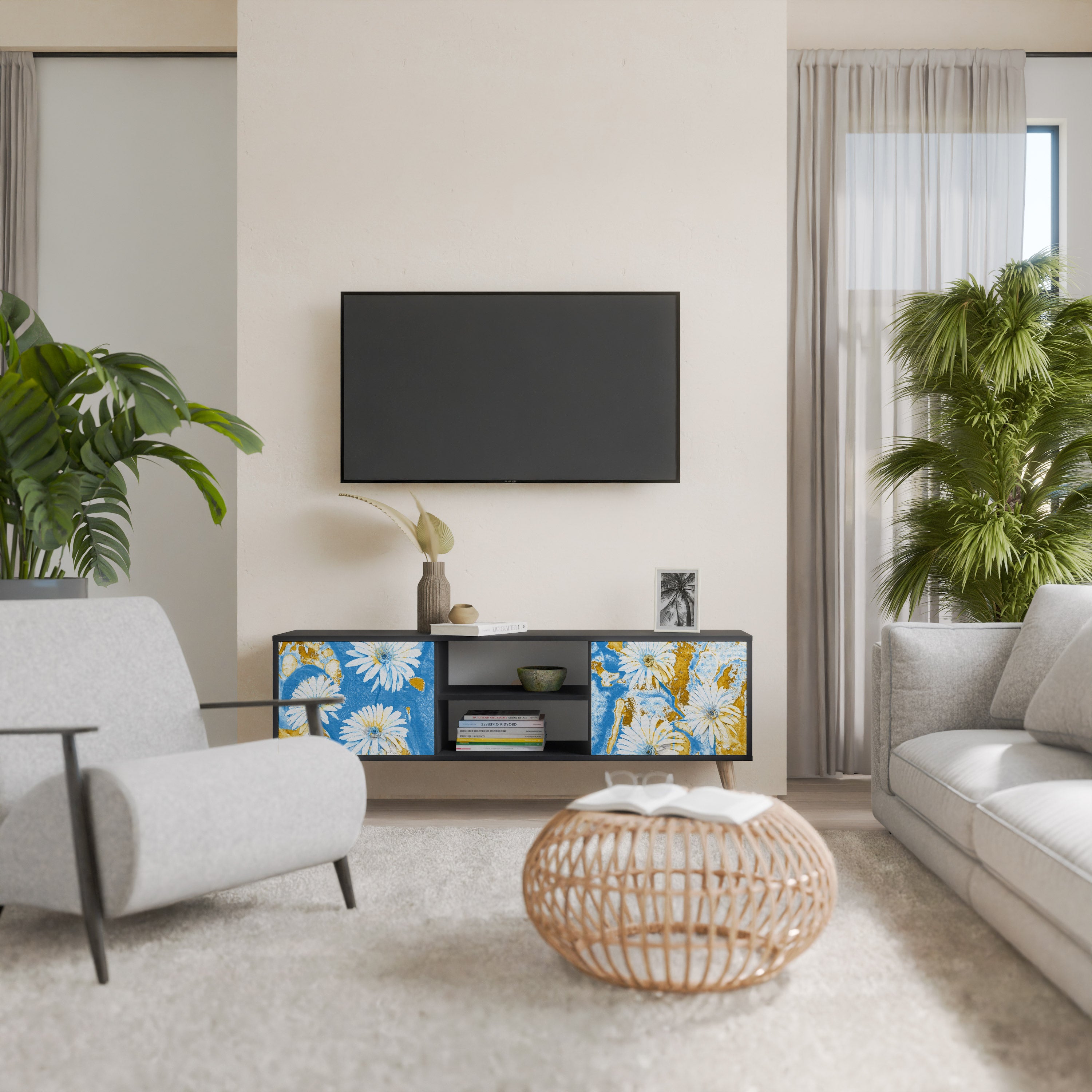 Βάση τηλεόρασης DAISY LUXE με 2 πόρτες σε μαύρο φινίρισμα