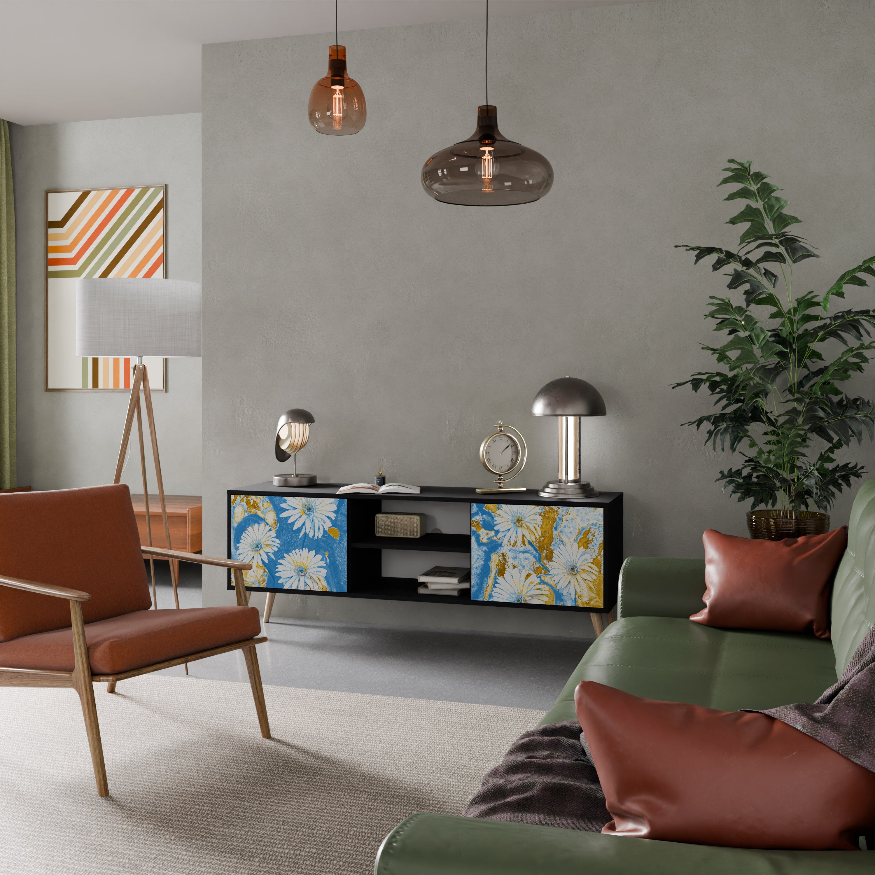 Βάση τηλεόρασης DAISY LUXE με 2 πόρτες σε μαύρο φινίρισμα