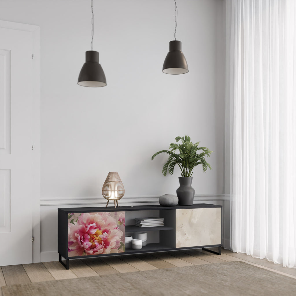 PEONY WHISPER Έπιπλο τηλεόρασης 2 θυρών σε μαύρο φινίρισμα