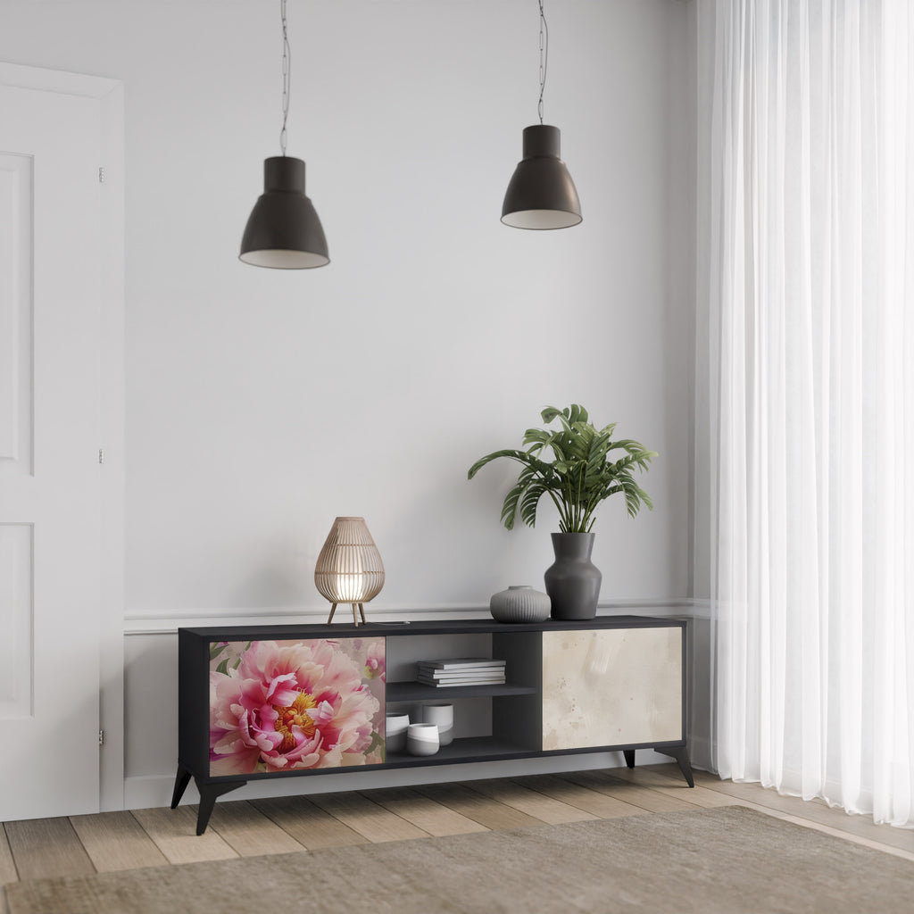 PEONY WHISPER Έπιπλο τηλεόρασης 2 θυρών σε μαύρο φινίρισμα