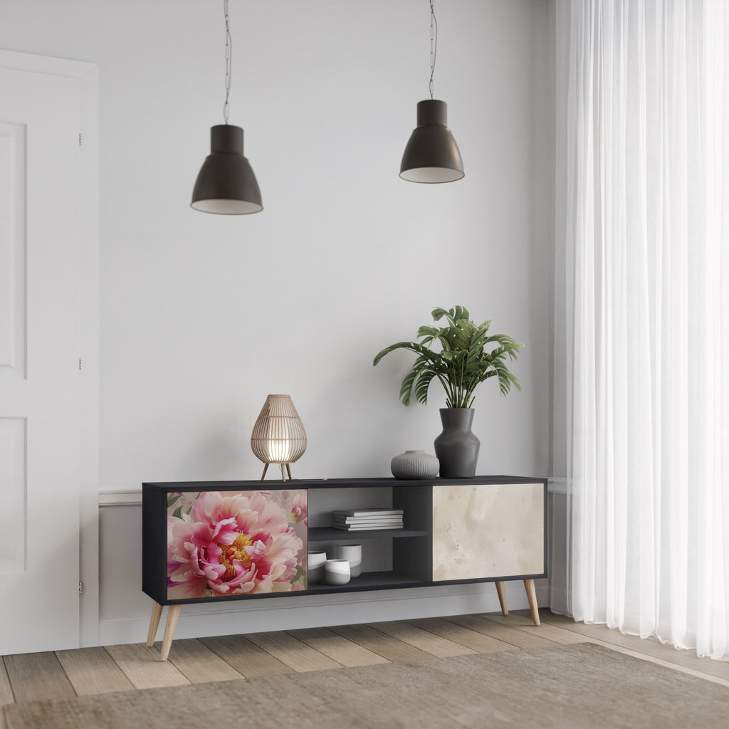 PEONY WHISPER Έπιπλο τηλεόρασης 2 θυρών σε μαύρο φινίρισμα