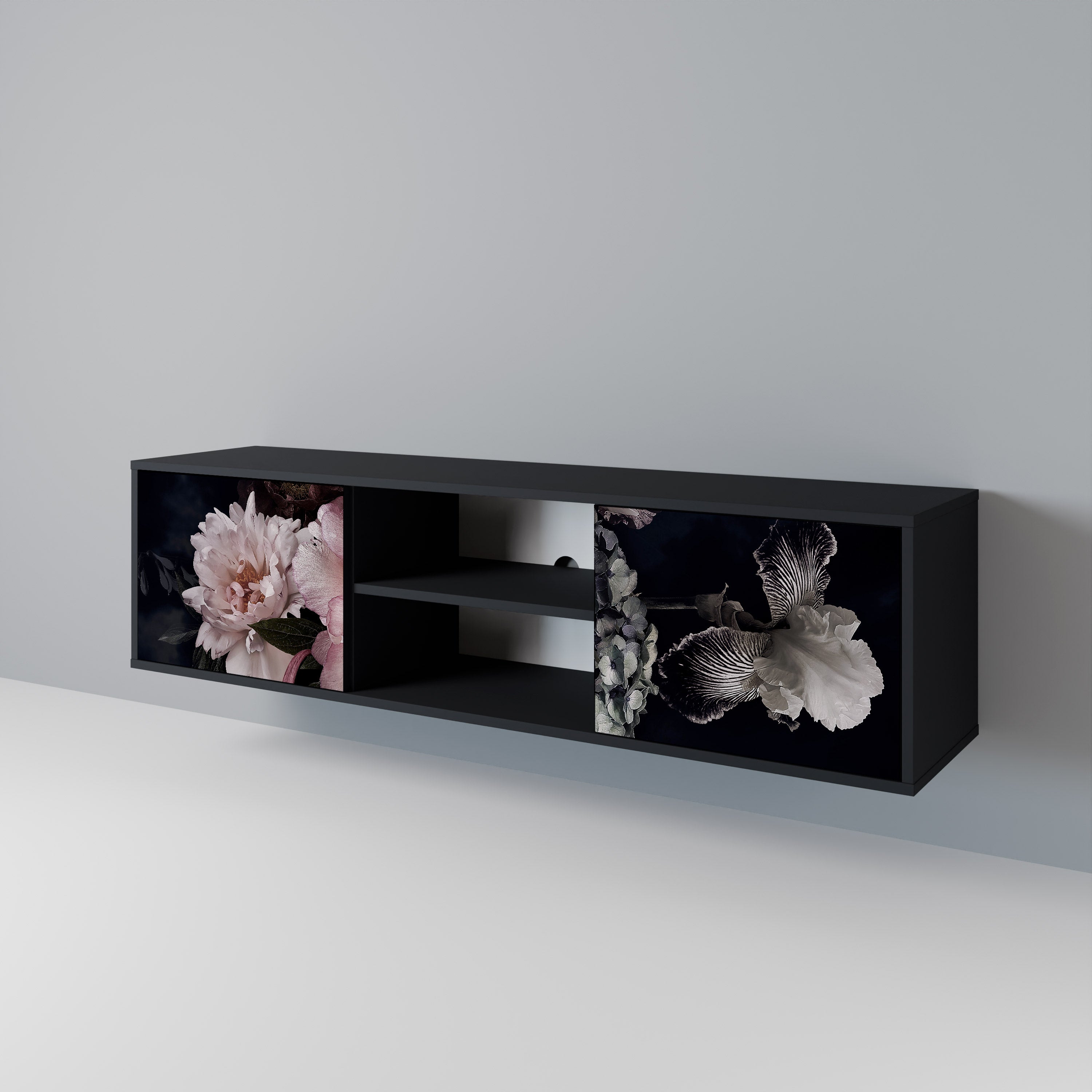 Βάση τηλεόρασης PURE BLOSSOM με 2 πόρτες σε μαύρο φινίρισμα