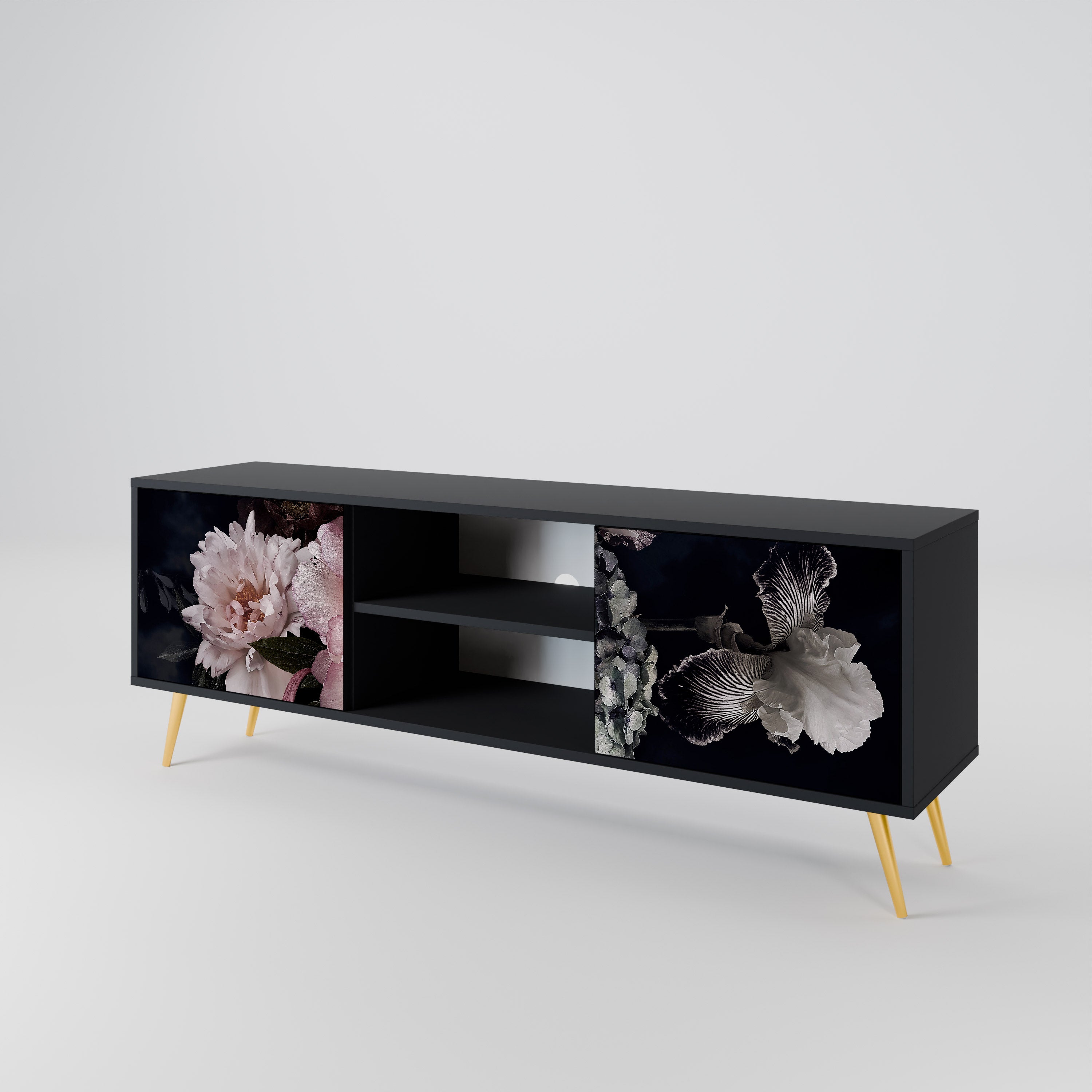 Βάση τηλεόρασης PURE BLOSSOM με 2 πόρτες σε μαύρο φινίρισμα