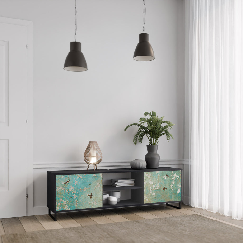 Βάση τηλεόρασης BLOOMING CHARM με 2 πόρτες σε μαύρο φινίρισμα