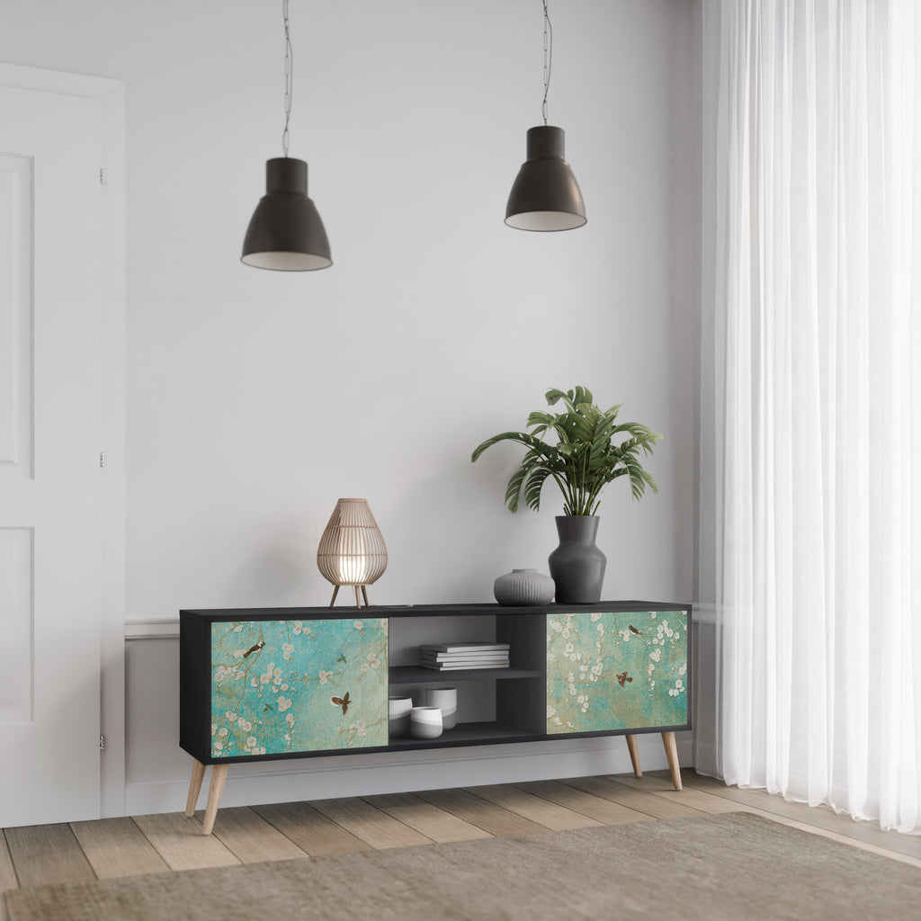 Βάση τηλεόρασης BLOOMING CHARM με 2 πόρτες σε μαύρο φινίρισμα